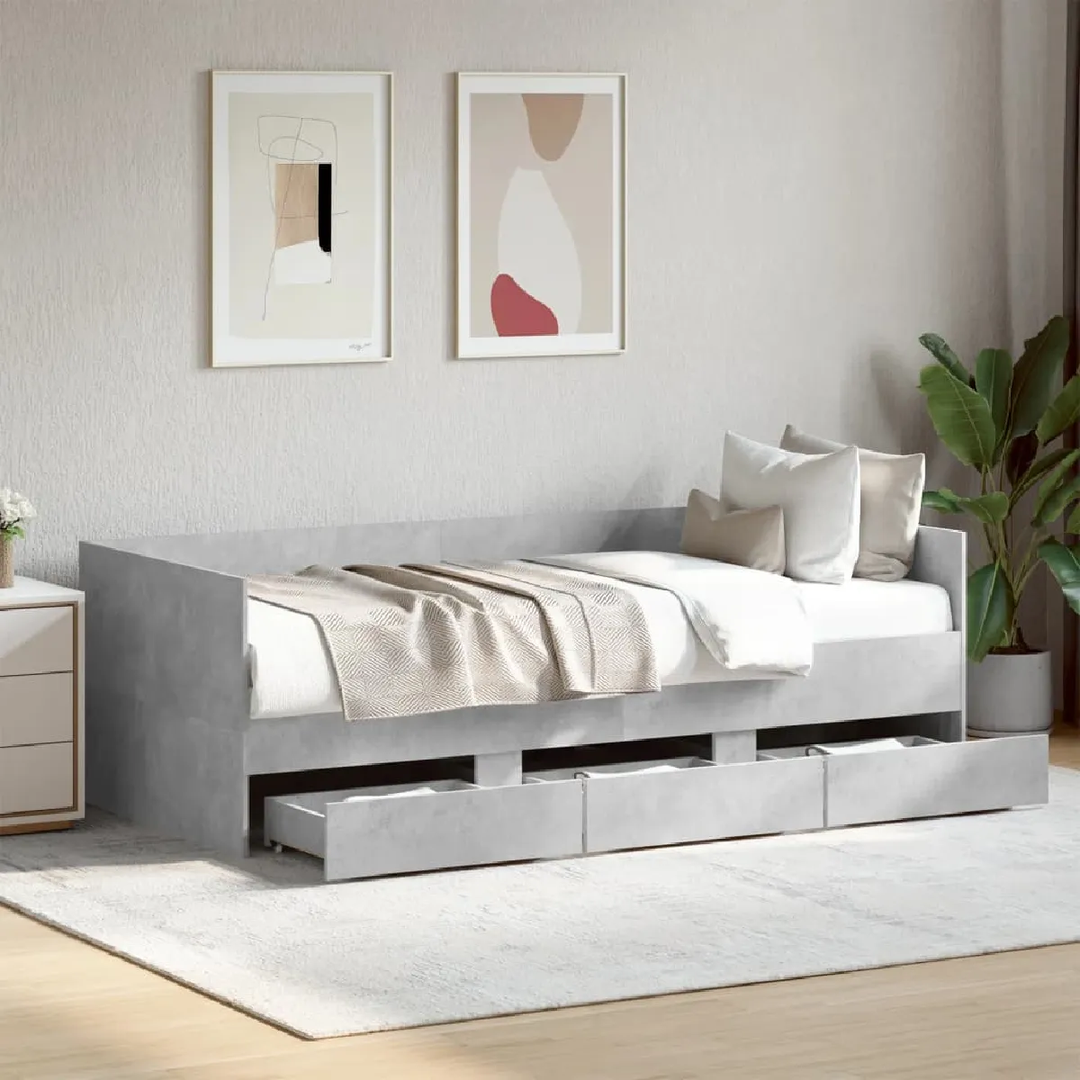 vidaXL Lit de jour avec tiroirs sans matelas gris béton 75x190 cm