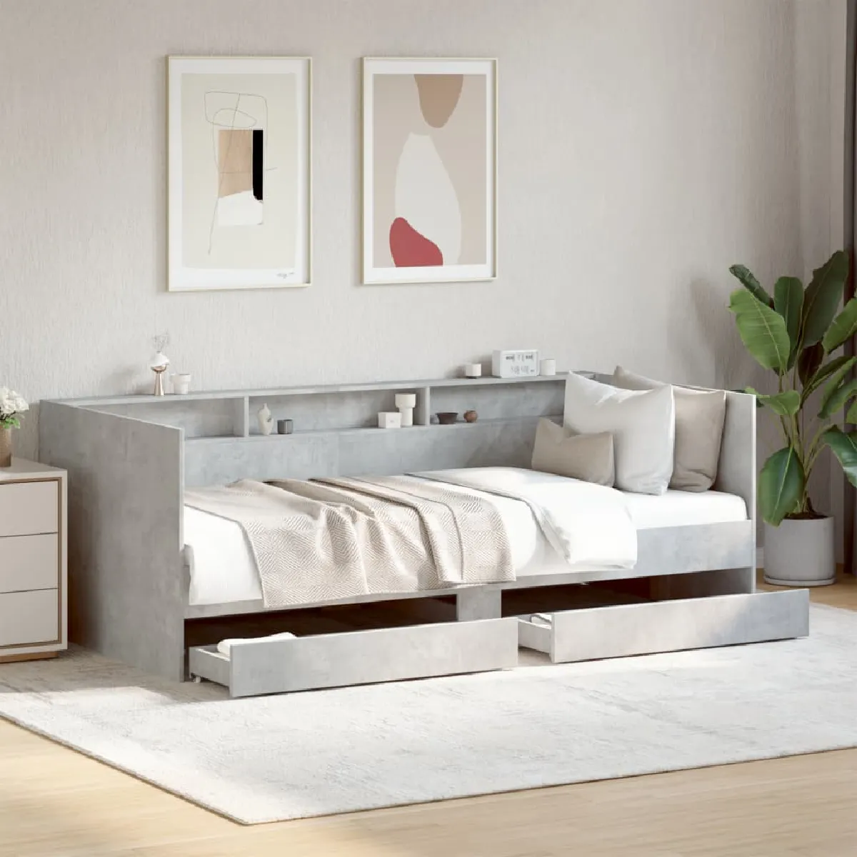 vidaXL Lit de jour avec tiroirs sans matelas gris béton 100x200 cm