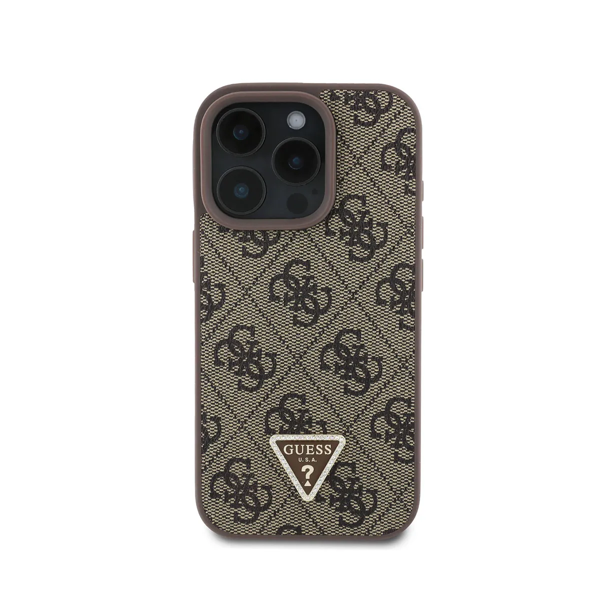 Guess Marron Coque Pour Apple Iphone 16 Pro Max Édition 4G Strass Triangle Métallisé