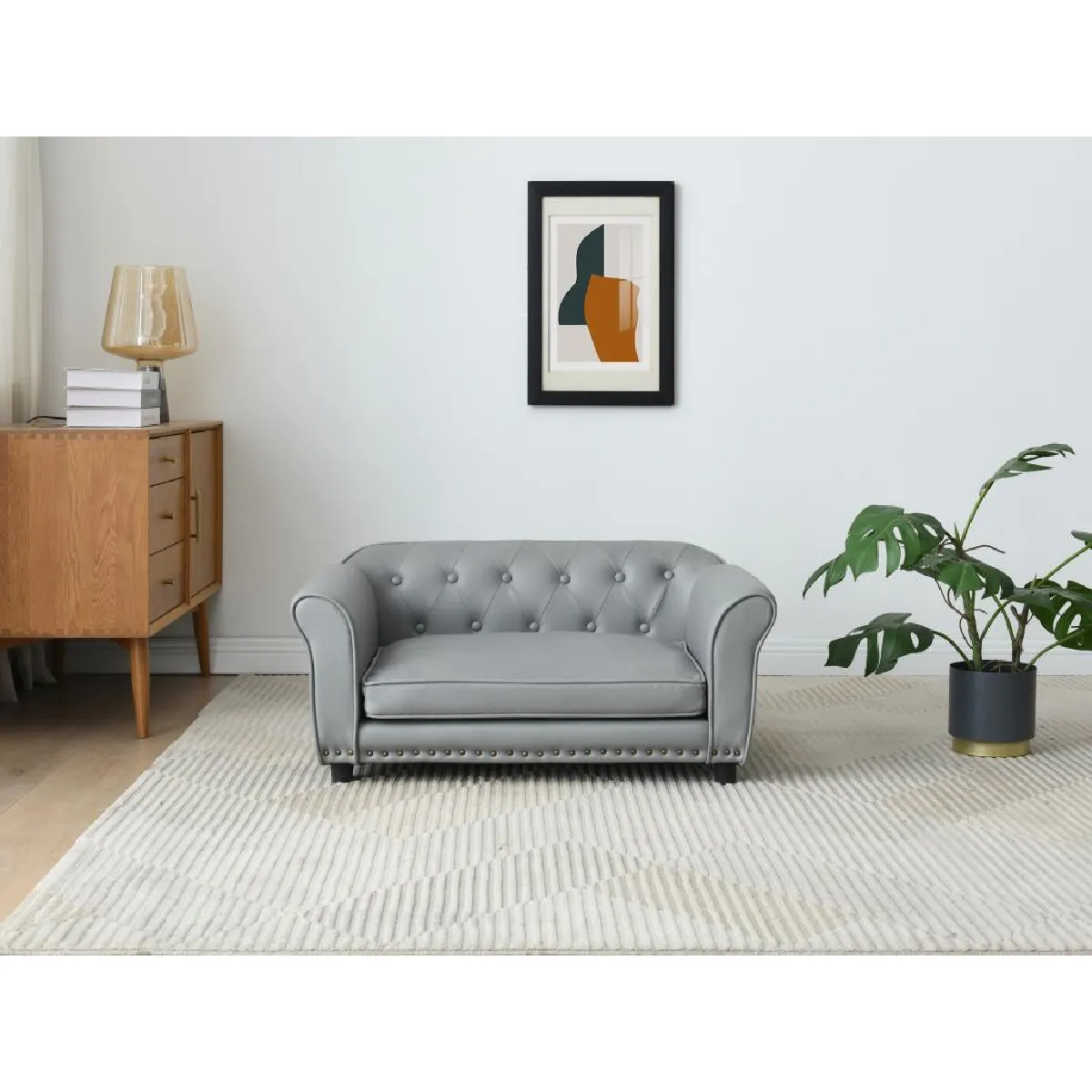 Meilleurs prix pour Canapé pour animaux en simili - L.94 x P. 65 x H. 42 cm - Gris - GALIAMA