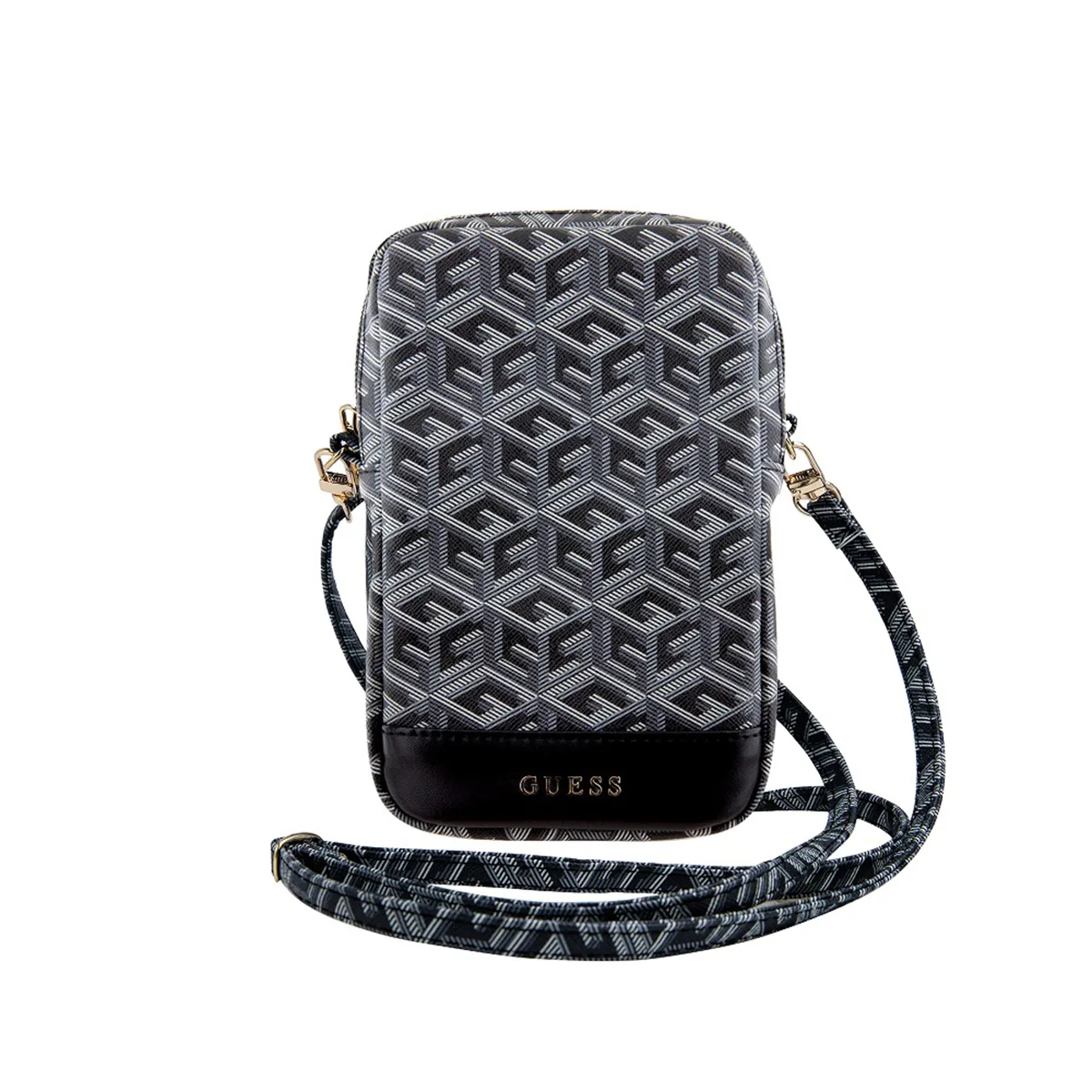 Guess Noir Sac À Bandoulière Pour Téléphone Zippé Motif G Cube Avec Logo En Métal