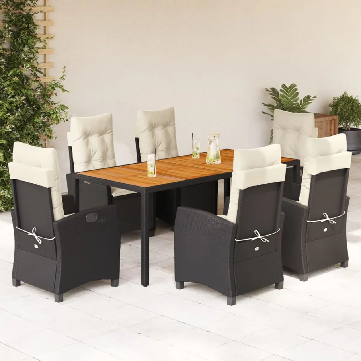 vidaXL Ensemble à manger de jardin 7pcs - Noir