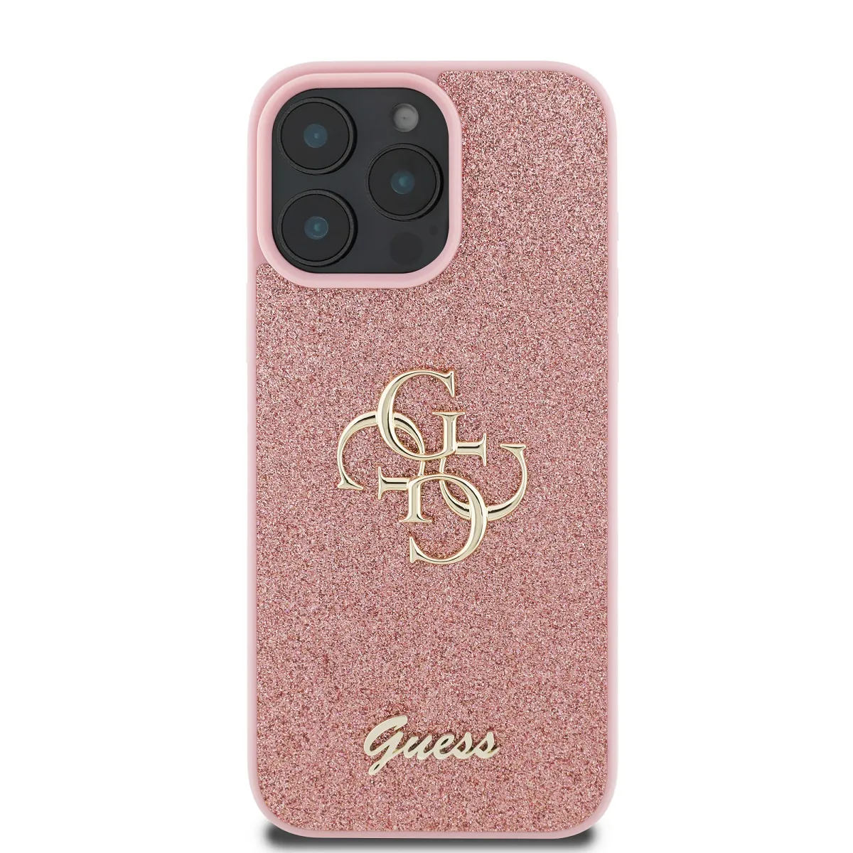 Guess Rose Coque Pour Iphone 16 Pro Max Avec Paillettes Et Logo En Métal