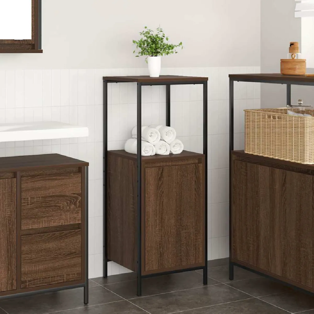 vidaXL Meuble de salle de bain avec étagères chêne 36x35x95 cm - vue 2