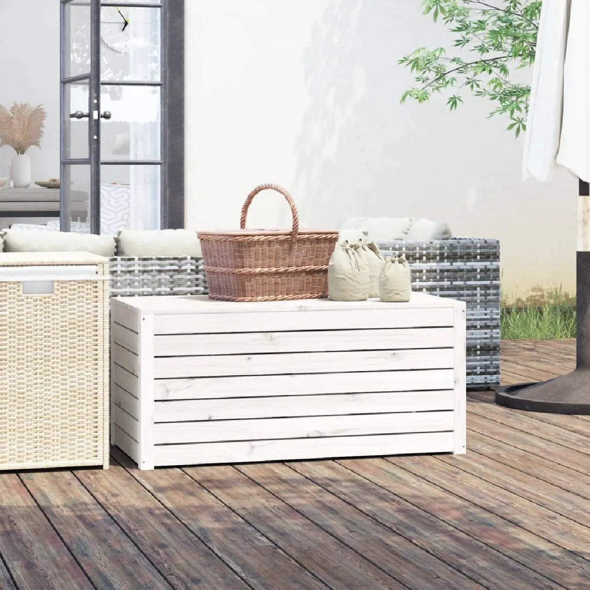 Vidaxl Blanc Boîte De Jardin 101X50,5X46,5 Cm Bois Massif De Pin