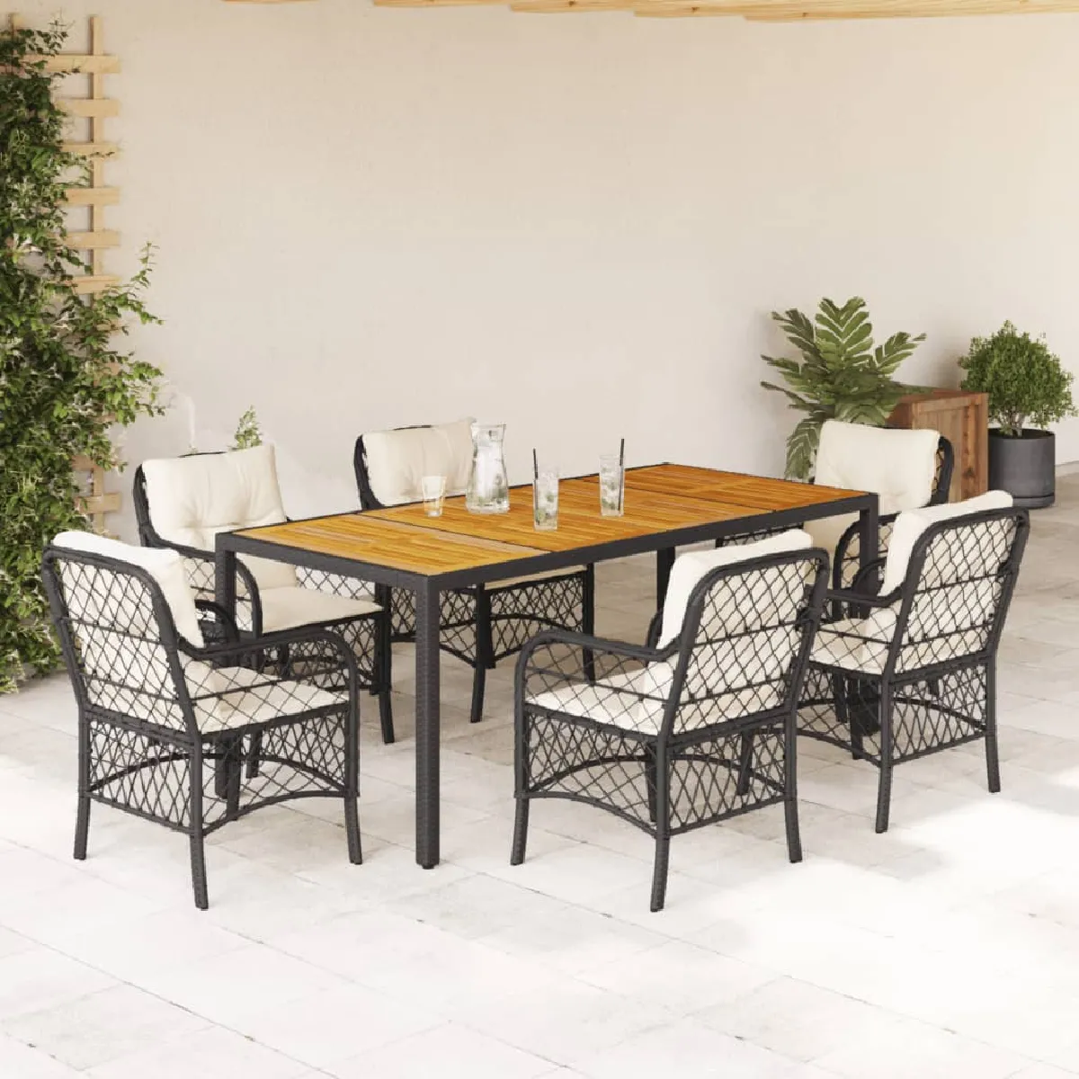 vidaXL Ensemble à manger de jardin coussins 7pcs Résine tressée