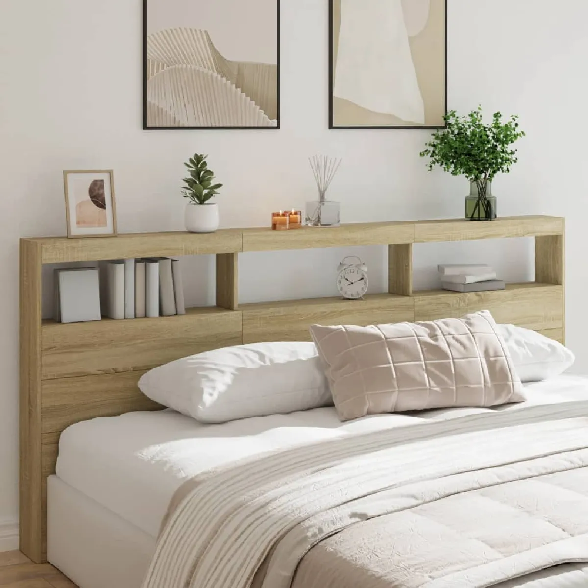 Vidaxl Armoire tête de lit avec LED chêne sonoma 220x17x102 cm