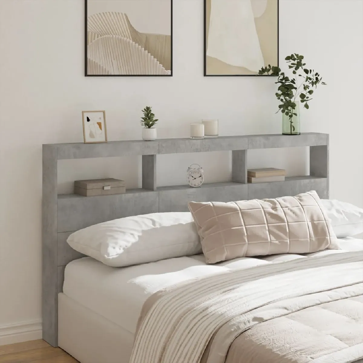 Vidaxl Armoire tête de lit avec LED gris béton 180x17x102 cm