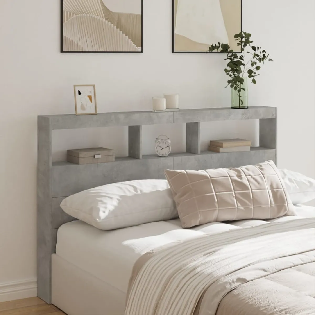 vidaXL Armoire tête de lit avec LED gris béton 160x17x102 cm