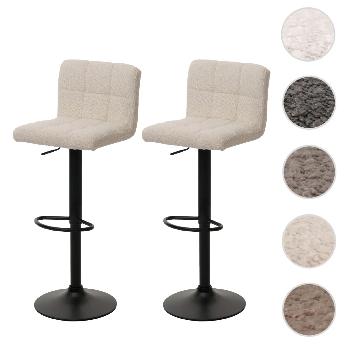 MENDLER - Lot de 2 tabourets Boucle crème-beige