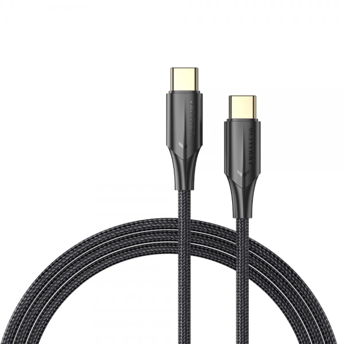 Vention Noir Câble Usb-C Mâle Vers Usb-C Mâle 3A 60W Led - 1M - Coton Tressé - Neuf - Image 3