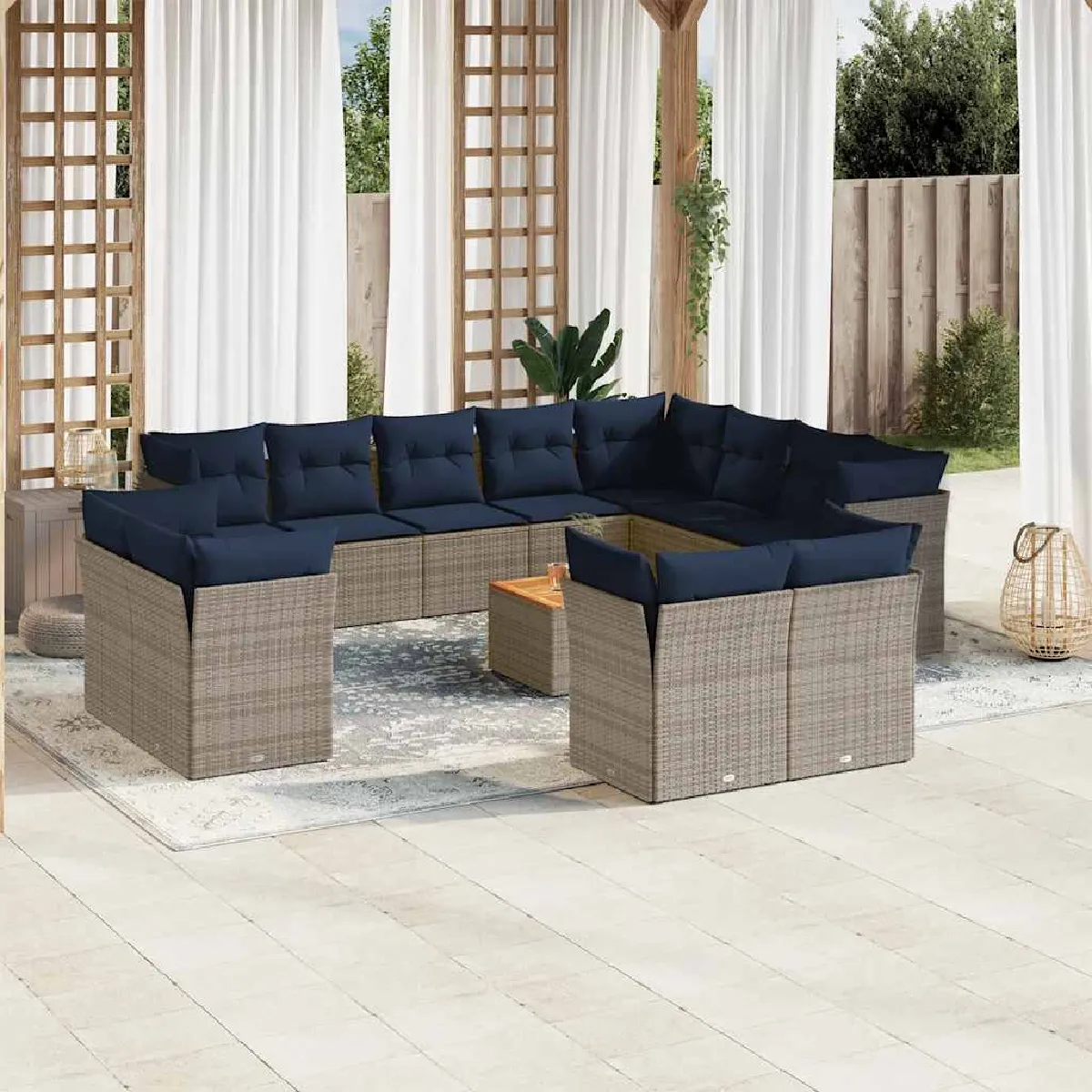 vidaXL Salon de jardin avec coussins 13 pcs gris