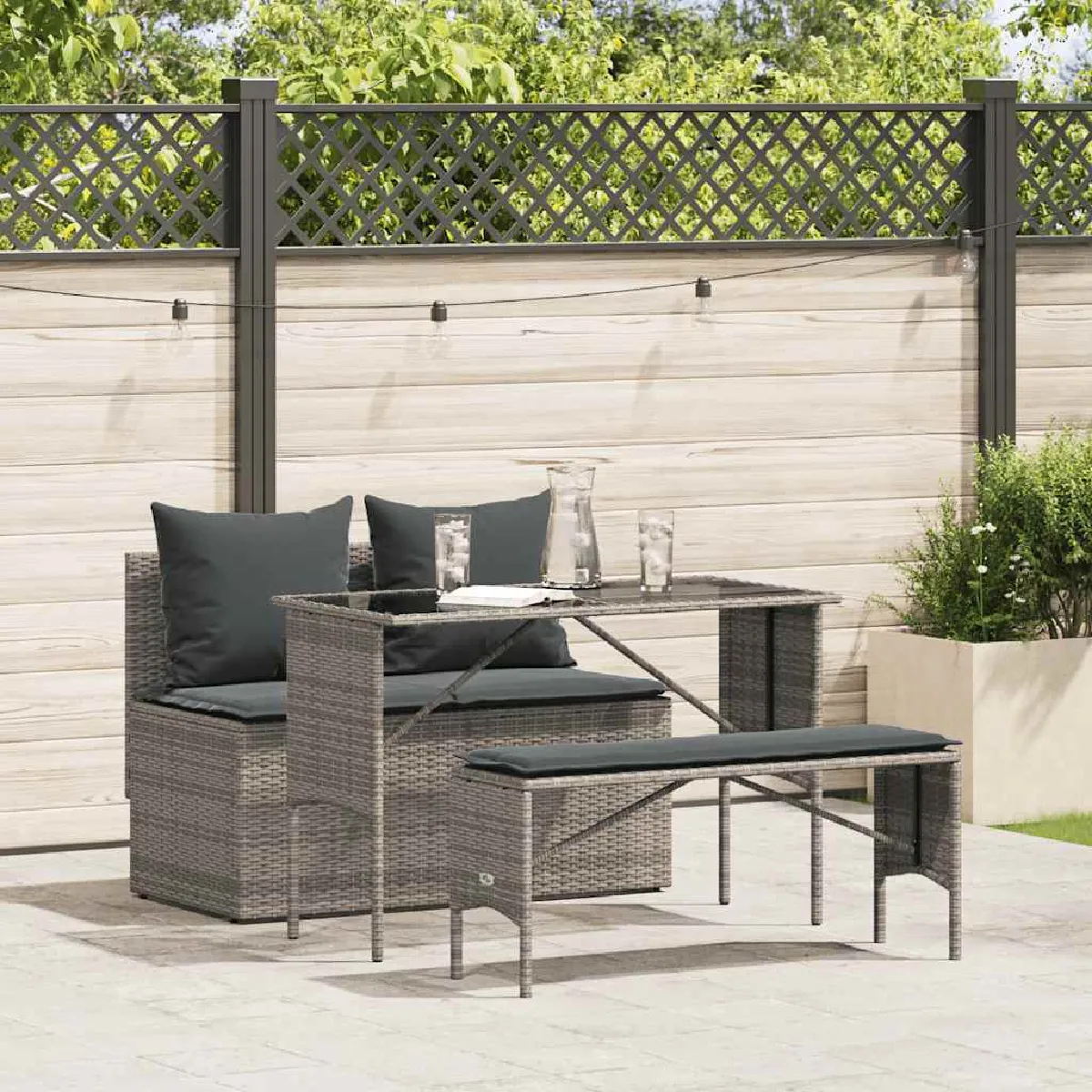 vidaXL Ensemble à manger de jardin 3 pcs coussins résine tressée ensemble de salle à manger dextérieur meuble de 4104183 - vue 2