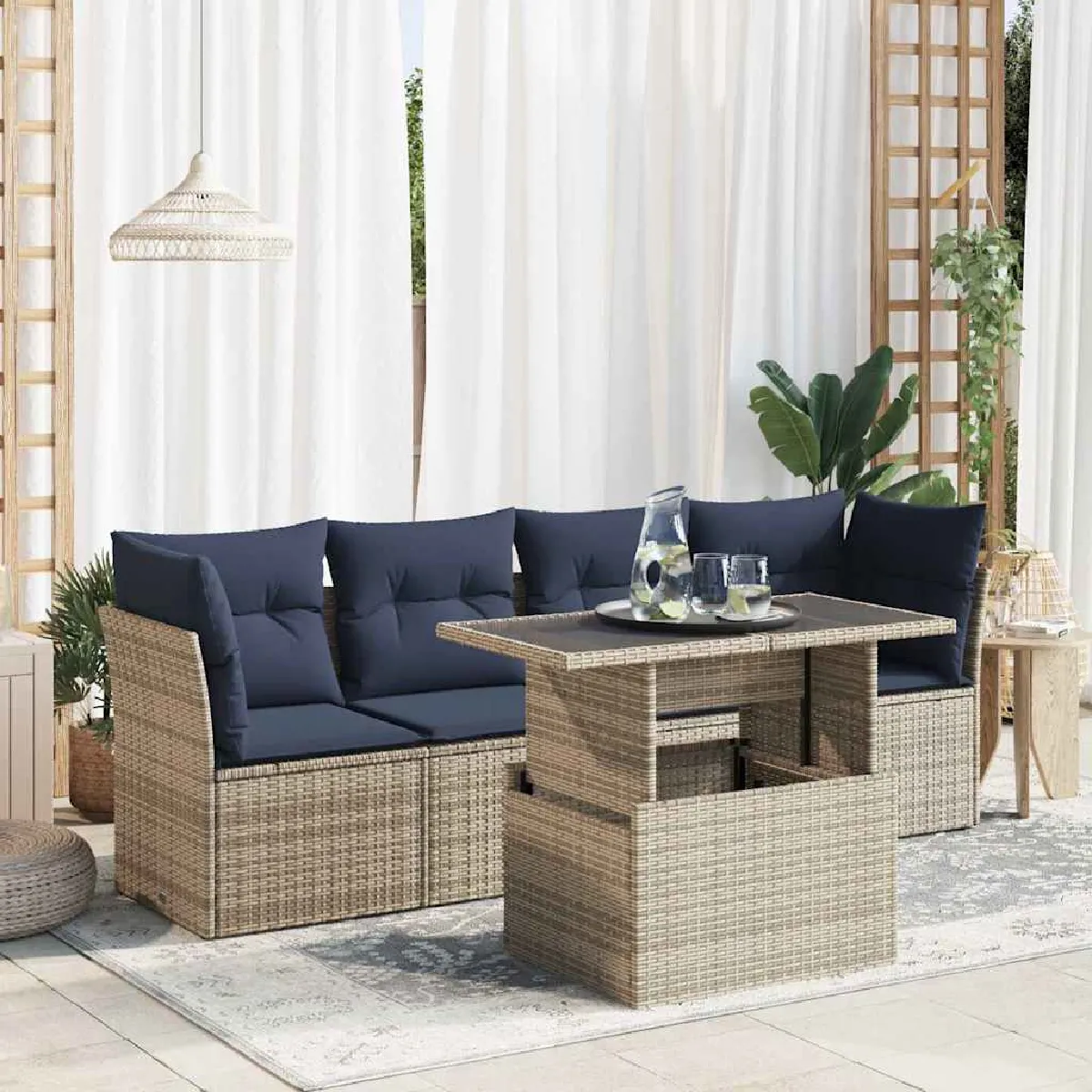 vidaXL Salon de jardin 5 pcs avec coussins acacia