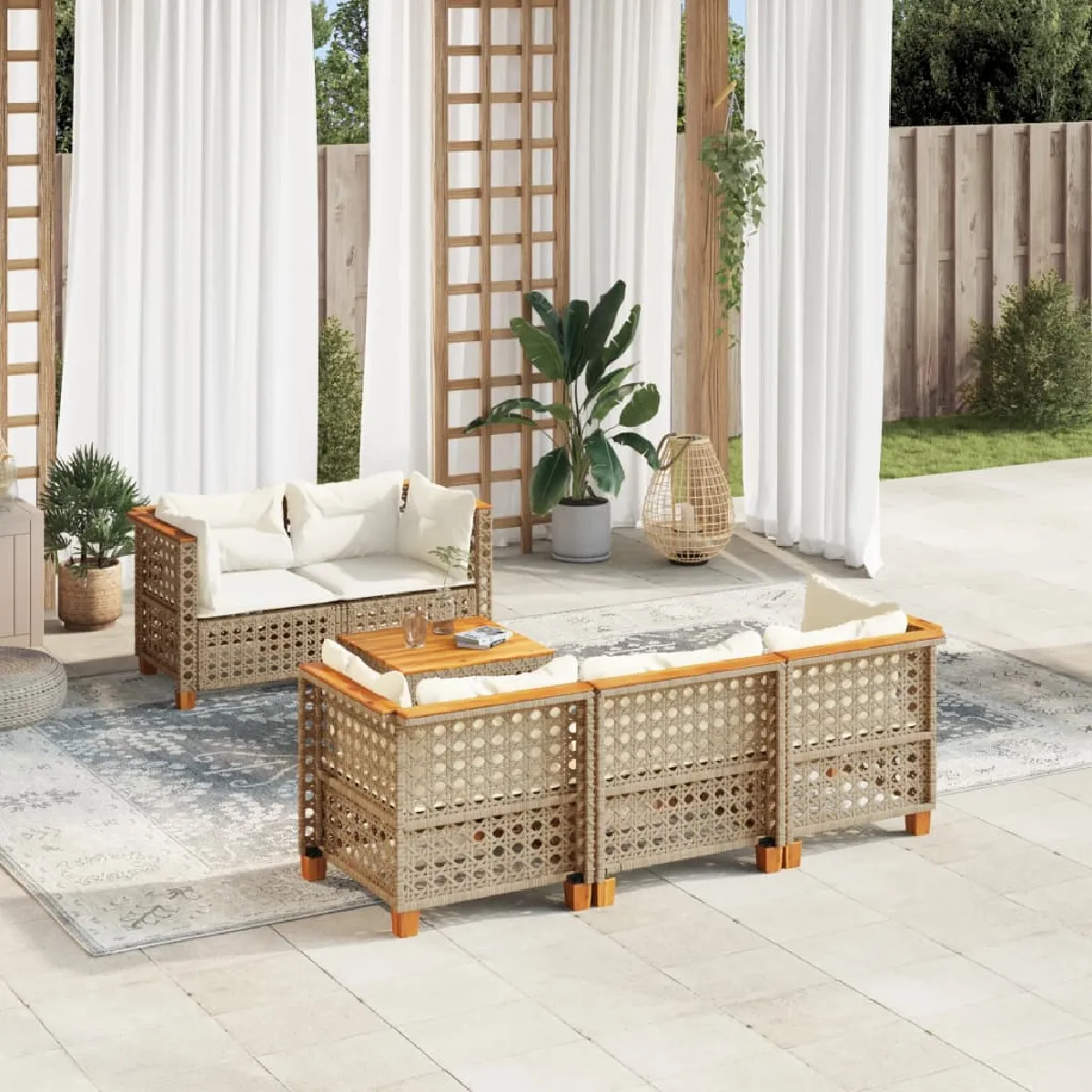 Salon de jardin vidaXL 6 pcs - Beige résine tressée