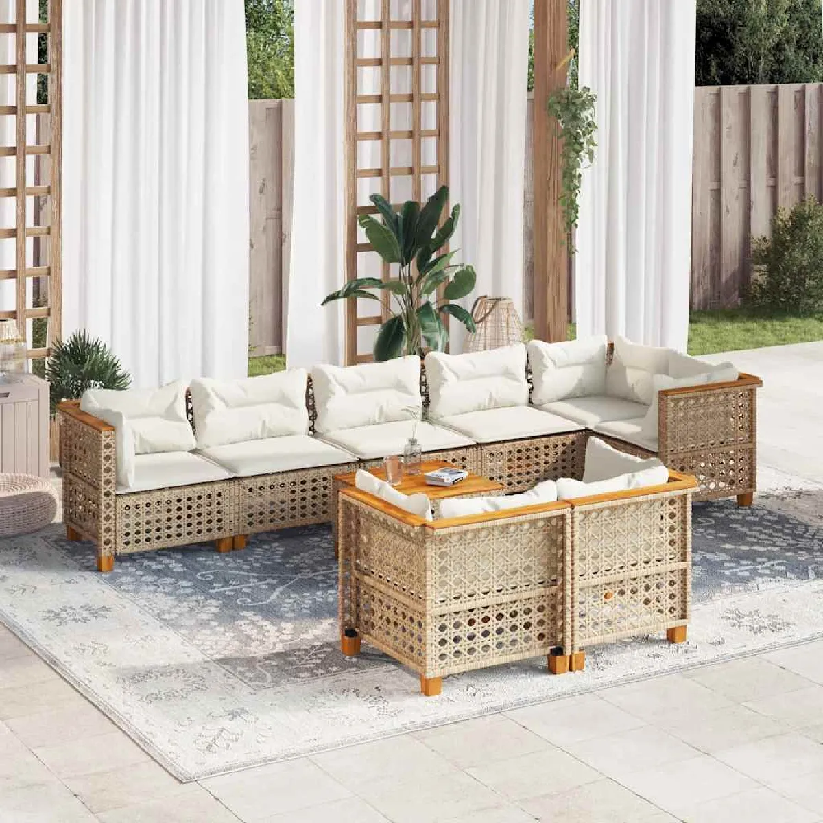 vidaXL Salon de jardin avec coussins 9 pcs - Beige résine tressée