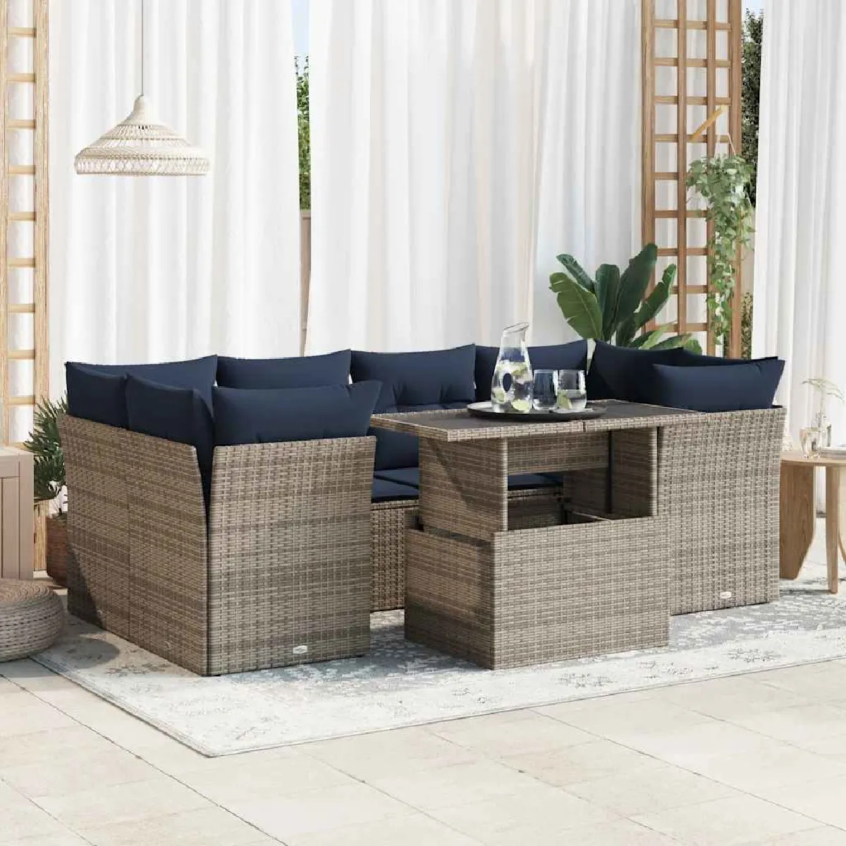 vidaXL Salon de jardin 7 pièces Résine tressée Coussins - vue 4