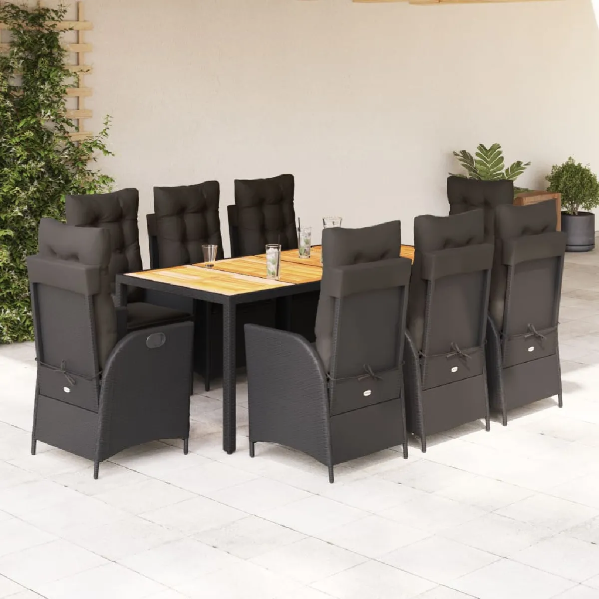 VidaXL Ensemble jardin 9 pcs Coussins Poly Rotin - vue 8
