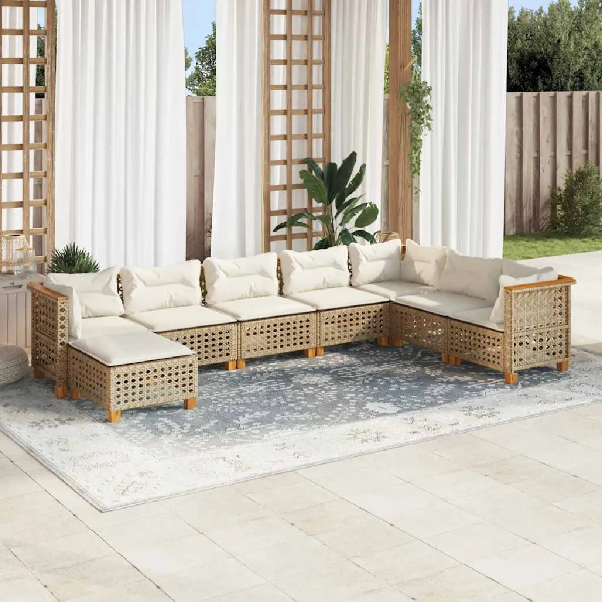 Vidaxl Beige Salon De Jardin 8 Pcs