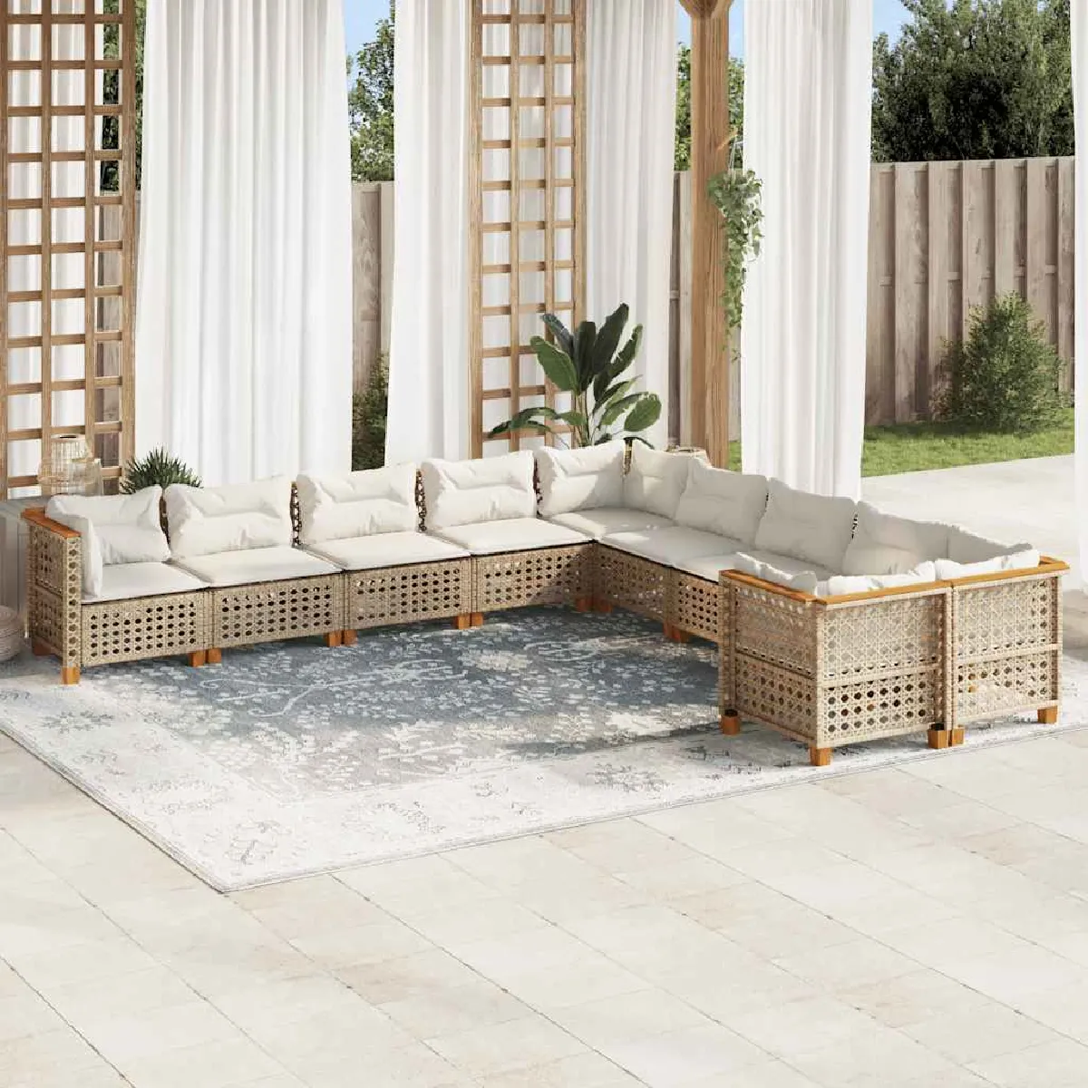 vidaXL Salon de jardin avec coussins 10 pcs - Beige résine tressée