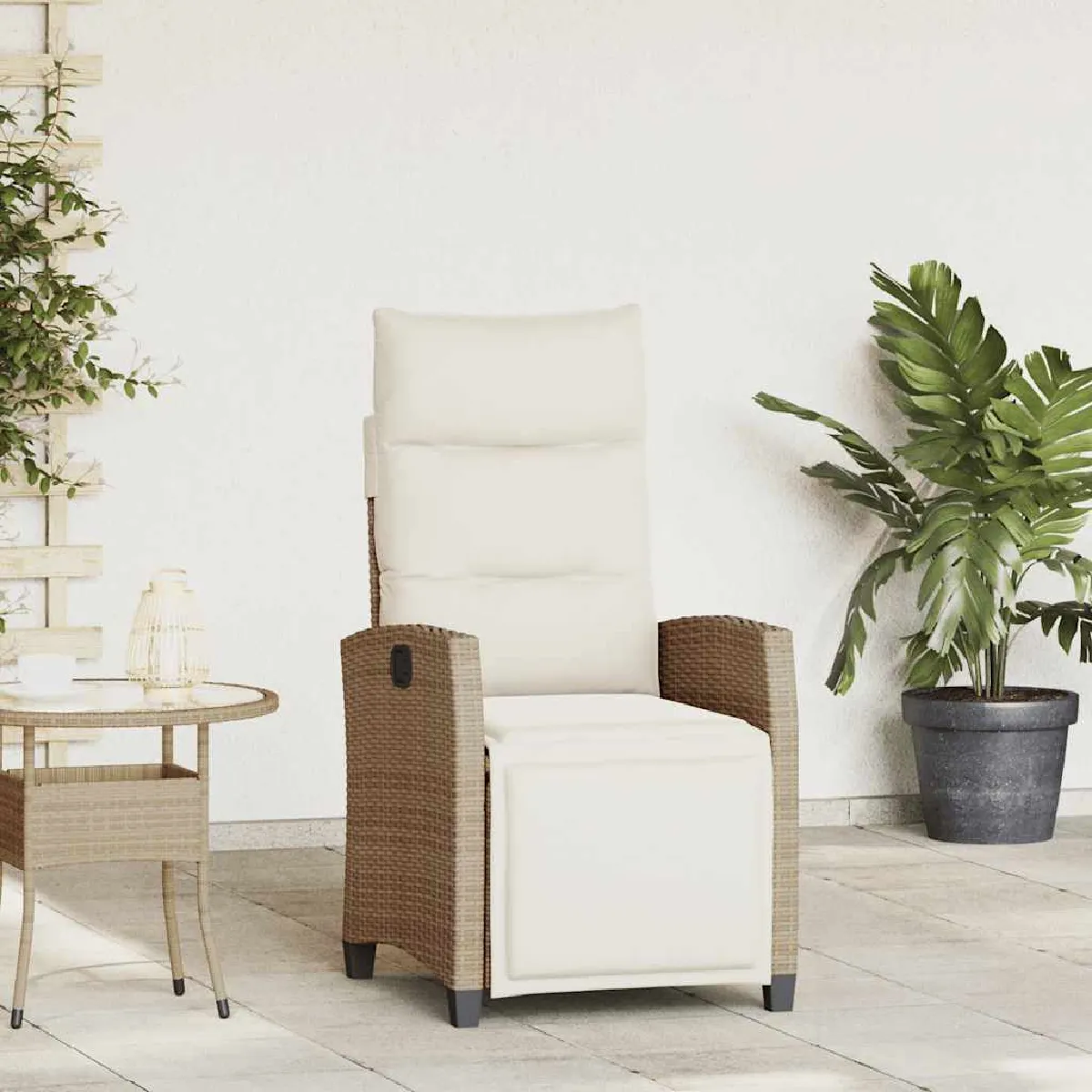 Non Communiqué Beige Chaise Vidaxl Exterieur Pliable H. 94 Cm En Rotin - Image 3