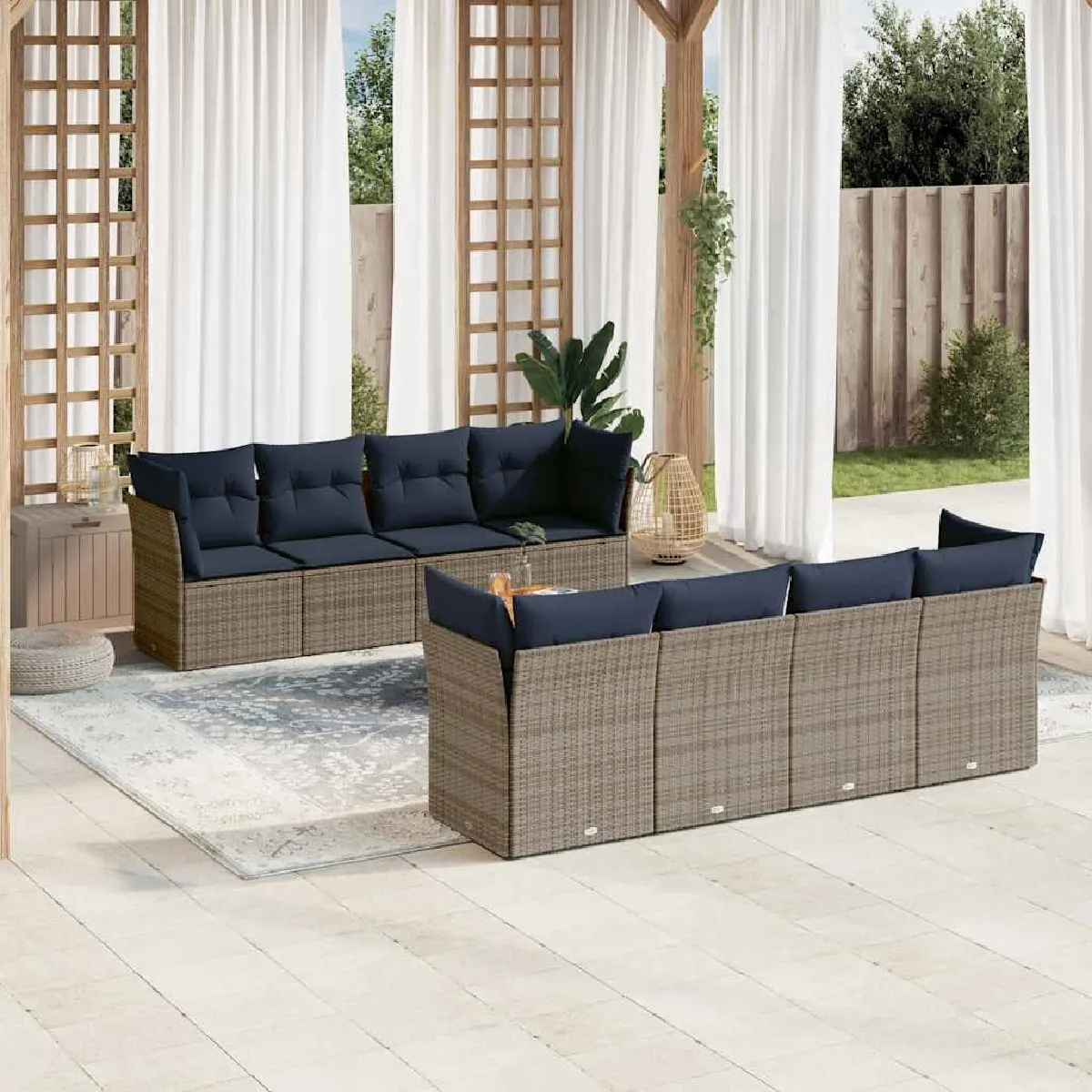 vidaXL Salon de jardin 9 pcs résine tressée avec coussins - vue 2