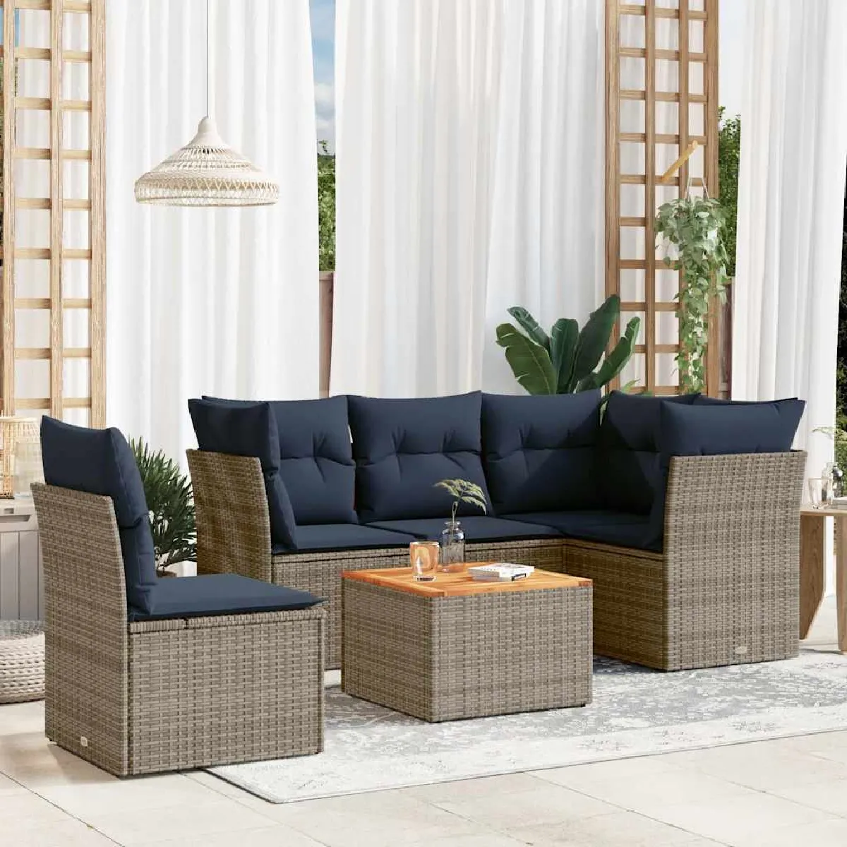 vidaXL Salon de jardin 6 pièces Résine tressée Coussins - vue 7