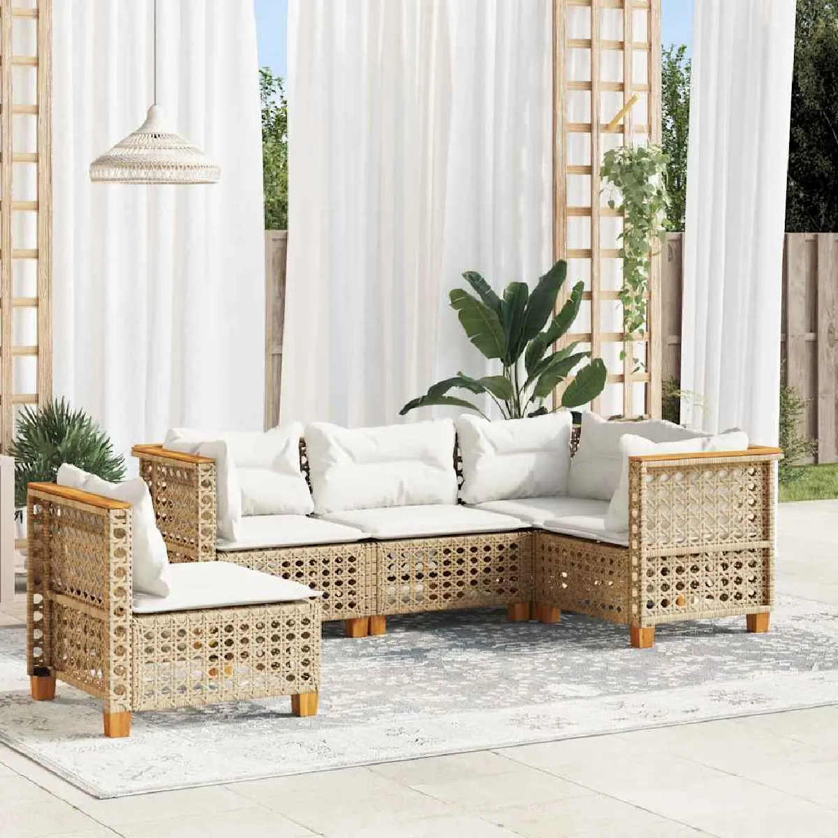 vidaXL Salon de jardin 5 pièces Résine tressée Coussins - vue 4