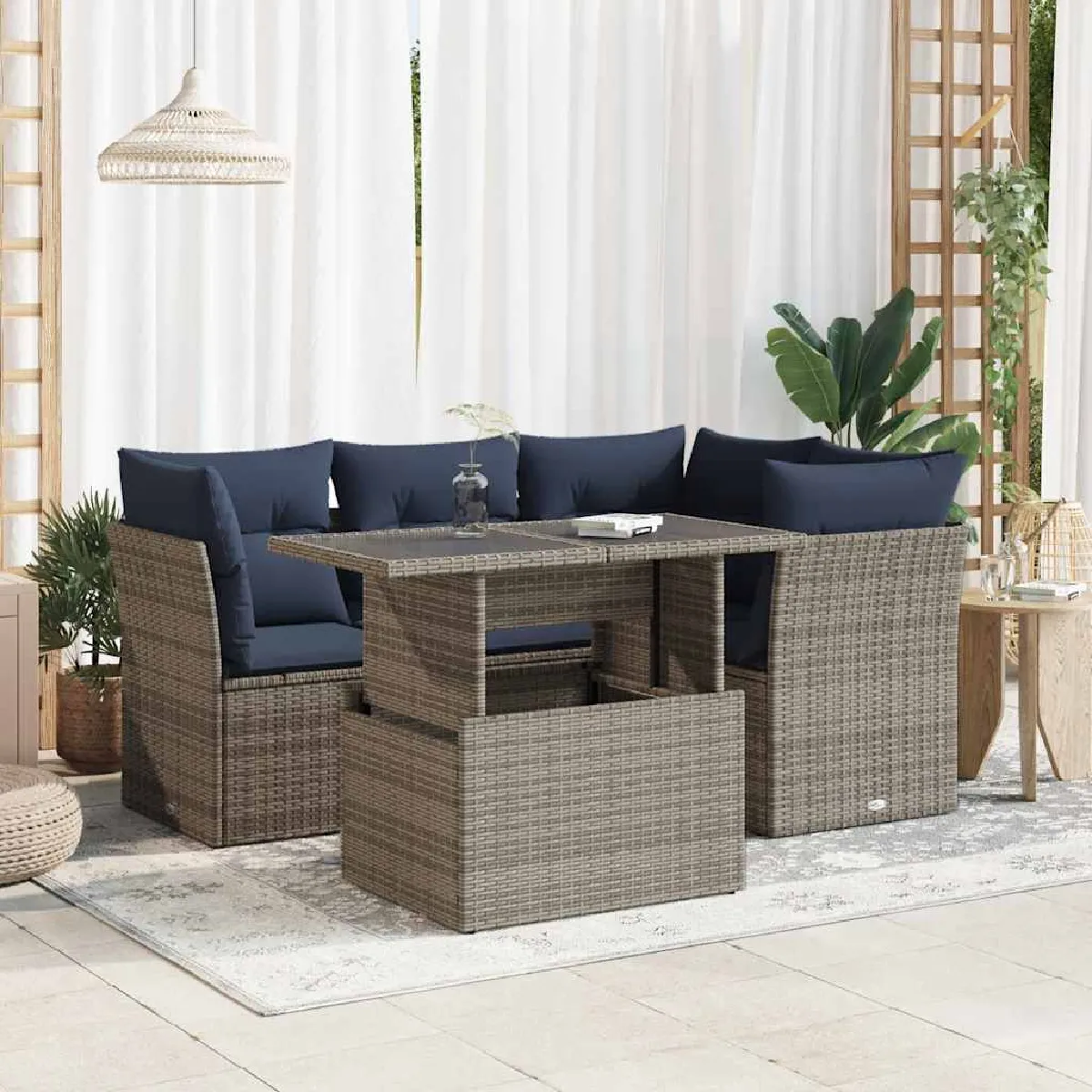 vidaXL Salon de jardin 5 pcs avec coussins acacia - vue 2