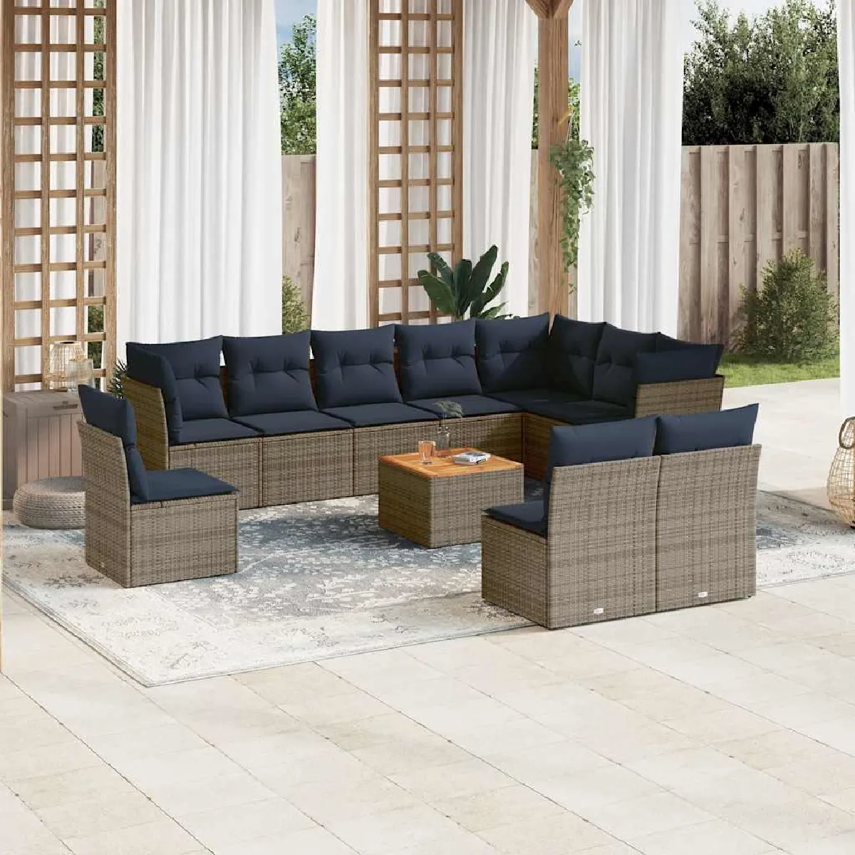 Salon de jardin vidaXL 11 pcs Résine tressée Housse amovible Pour 8 personnes - vue 6