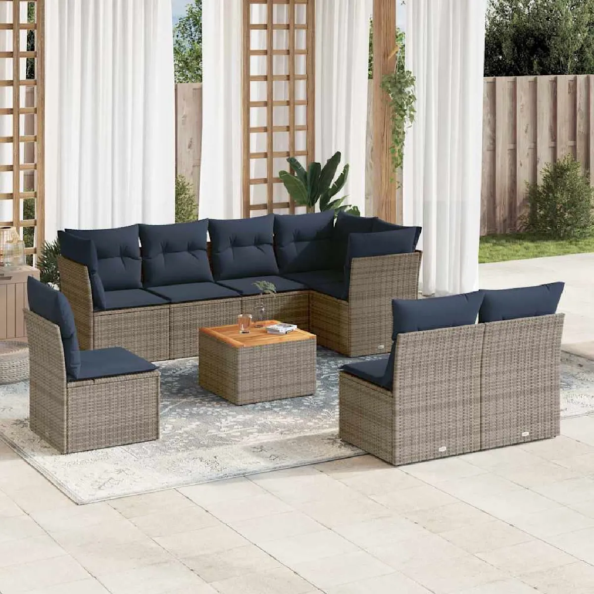 vidaXL Salon de jardin 9 pièces Résine tressée - vue 6