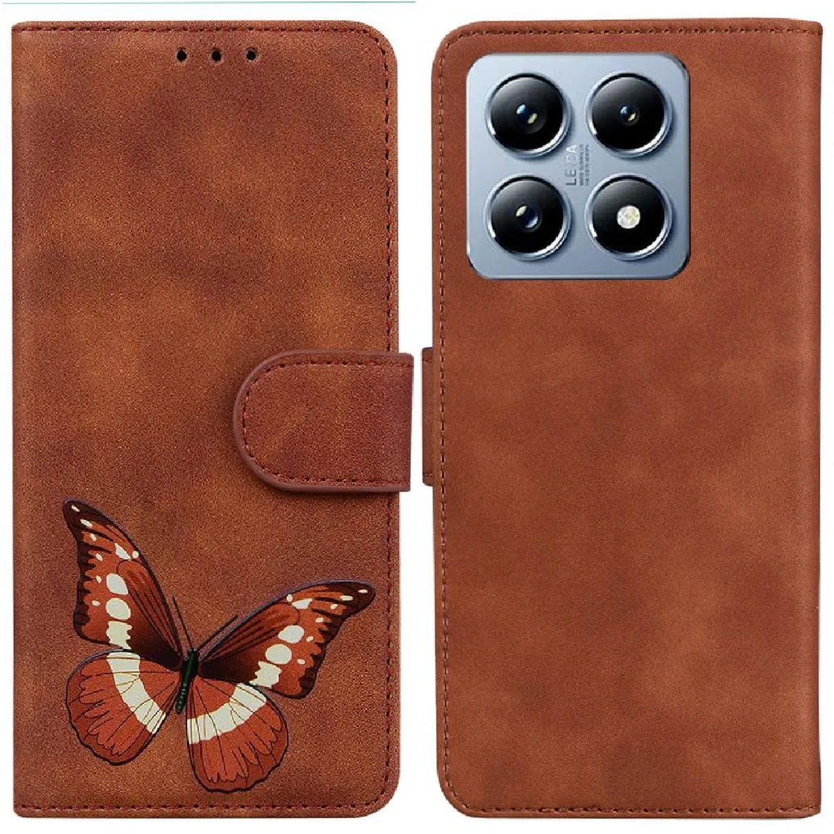 Générique Marron Étui Portefeuille Xiaomi 14T 5G - Papillon