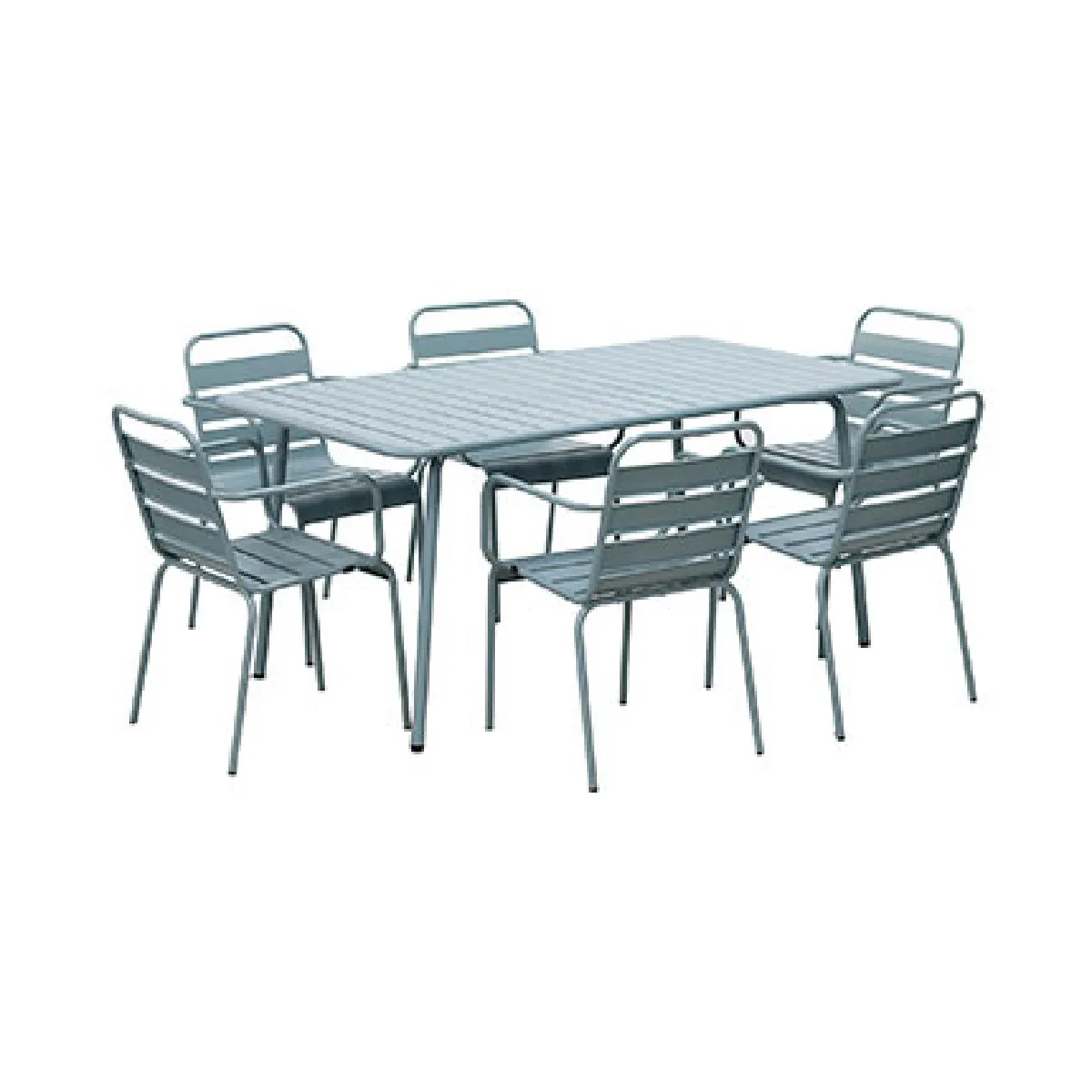 Ensemble table de jardin + 6 fauteuils BACA - Bleu gris