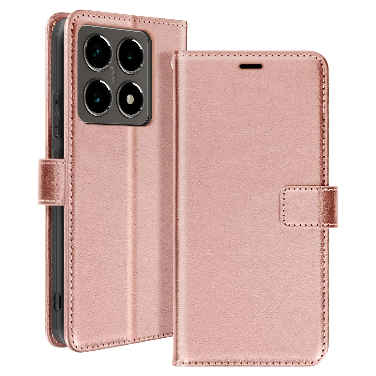 Mayaxess Rose Étui Pour Xiaomi 14T Pro Portefeuille Avec Dragonne Champagne