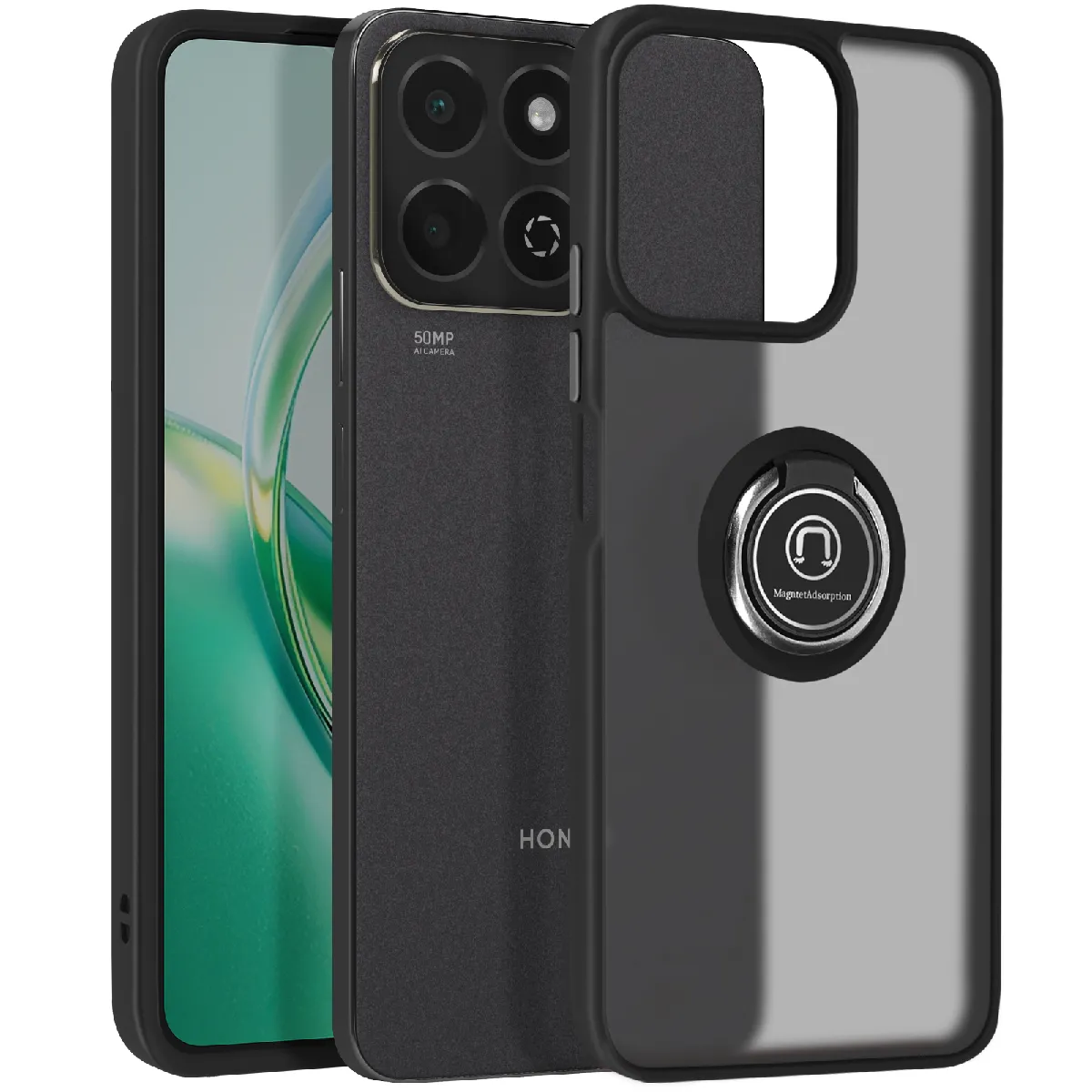 Avizar Noir Coque Pour Honor 200 Smart Bague Métallique Support Vidéo