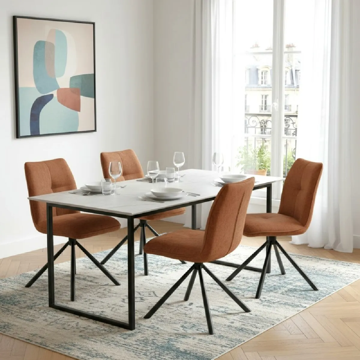 Lot de 4 chaises pivotantes de salle à manger CORTINA/ Brun brique Lot de 4 chaises pivotantes de salle à manger CORTINA/ Brun brique