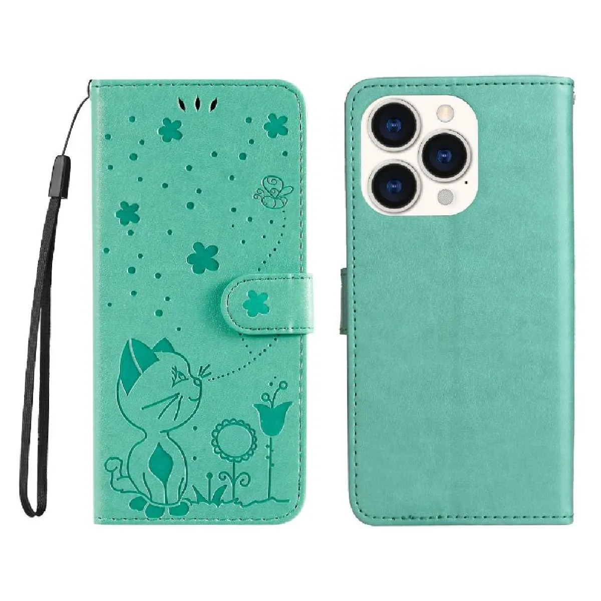 Générique Vert Étui Portefeuille En Similicuir Avec Fentes Pour Cartes Pour Apple Iphone 14 Pro