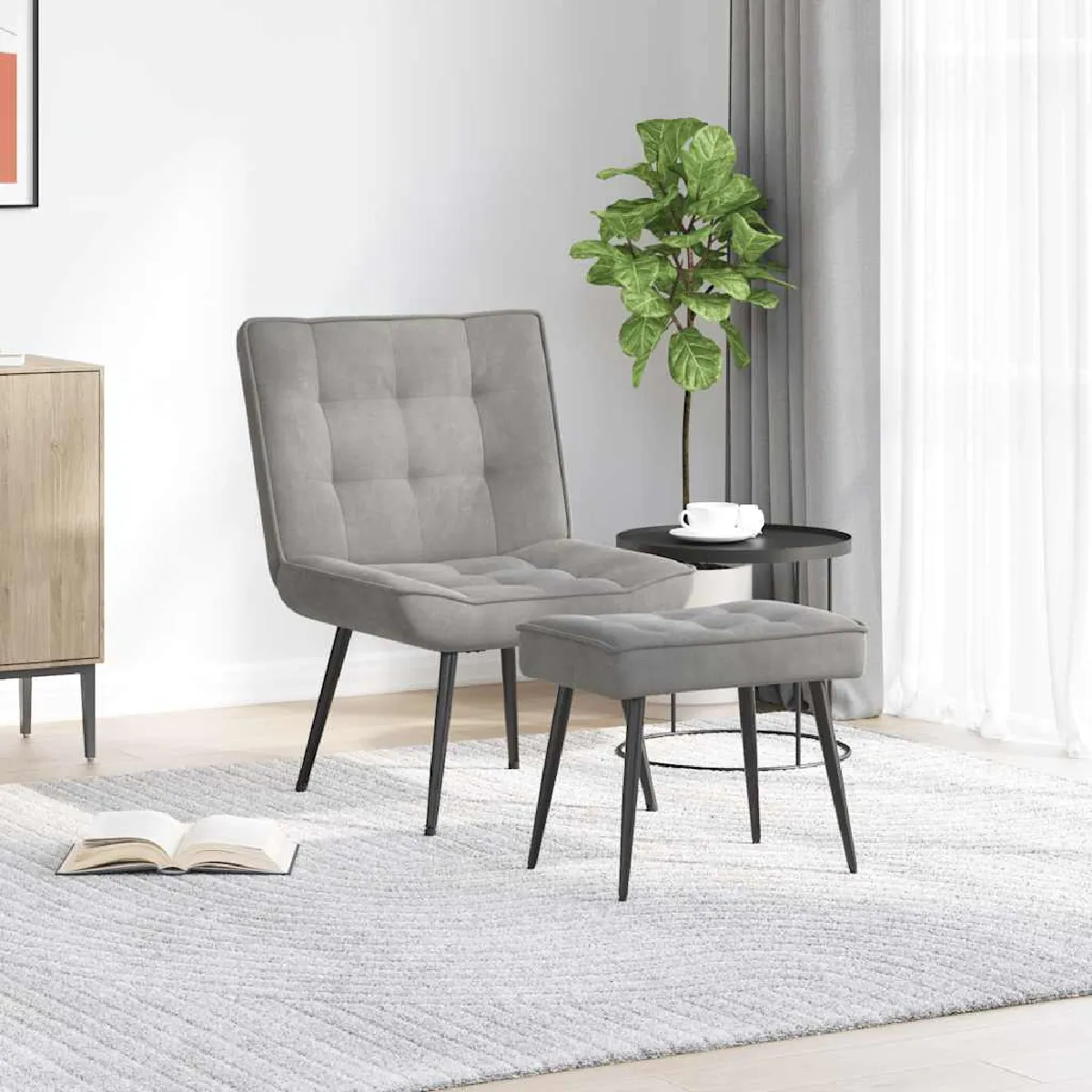 vidaXL Chaise de relaxation Velours Crème - vue 4