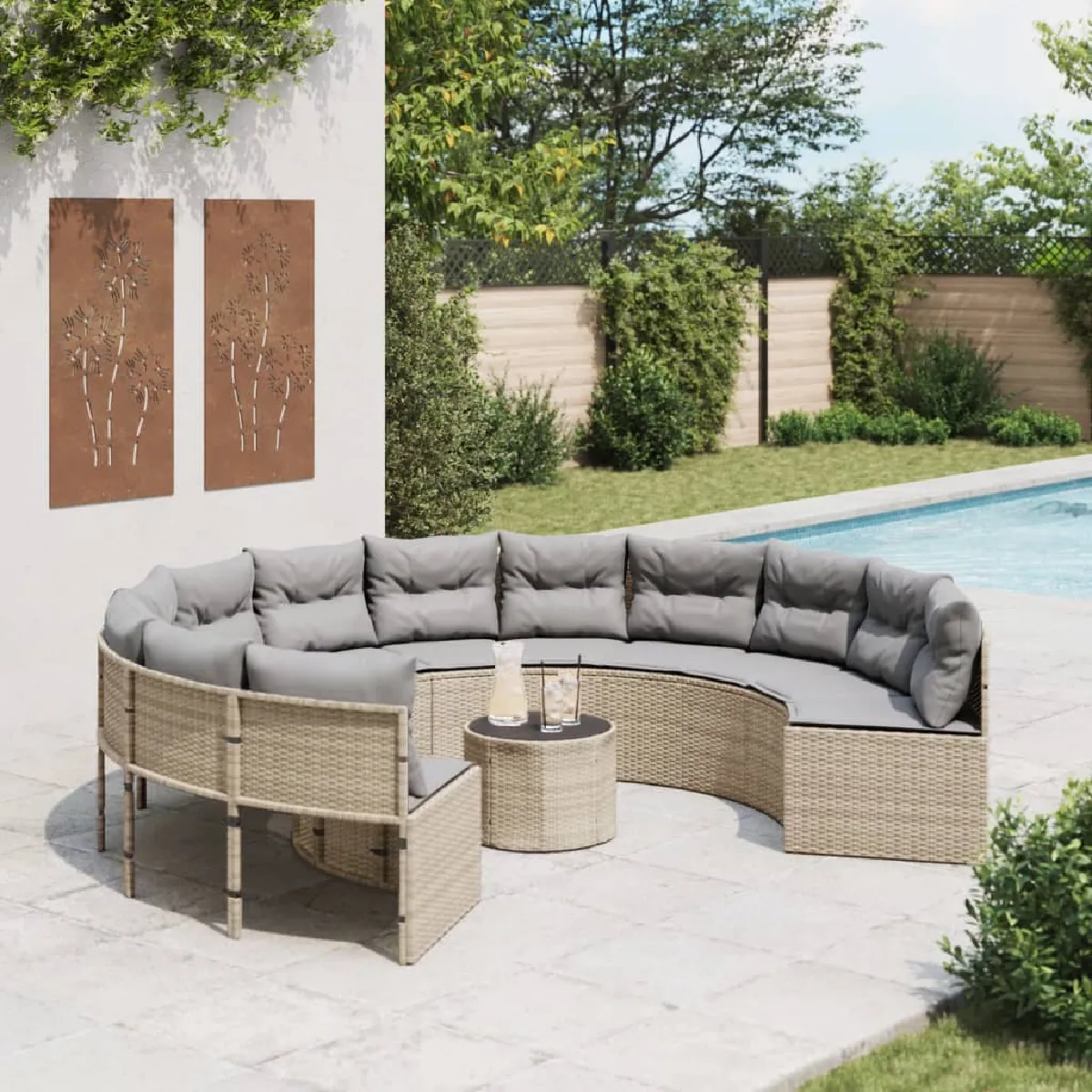 vidaXL Canapé de jardin rond résine tressée - Beige