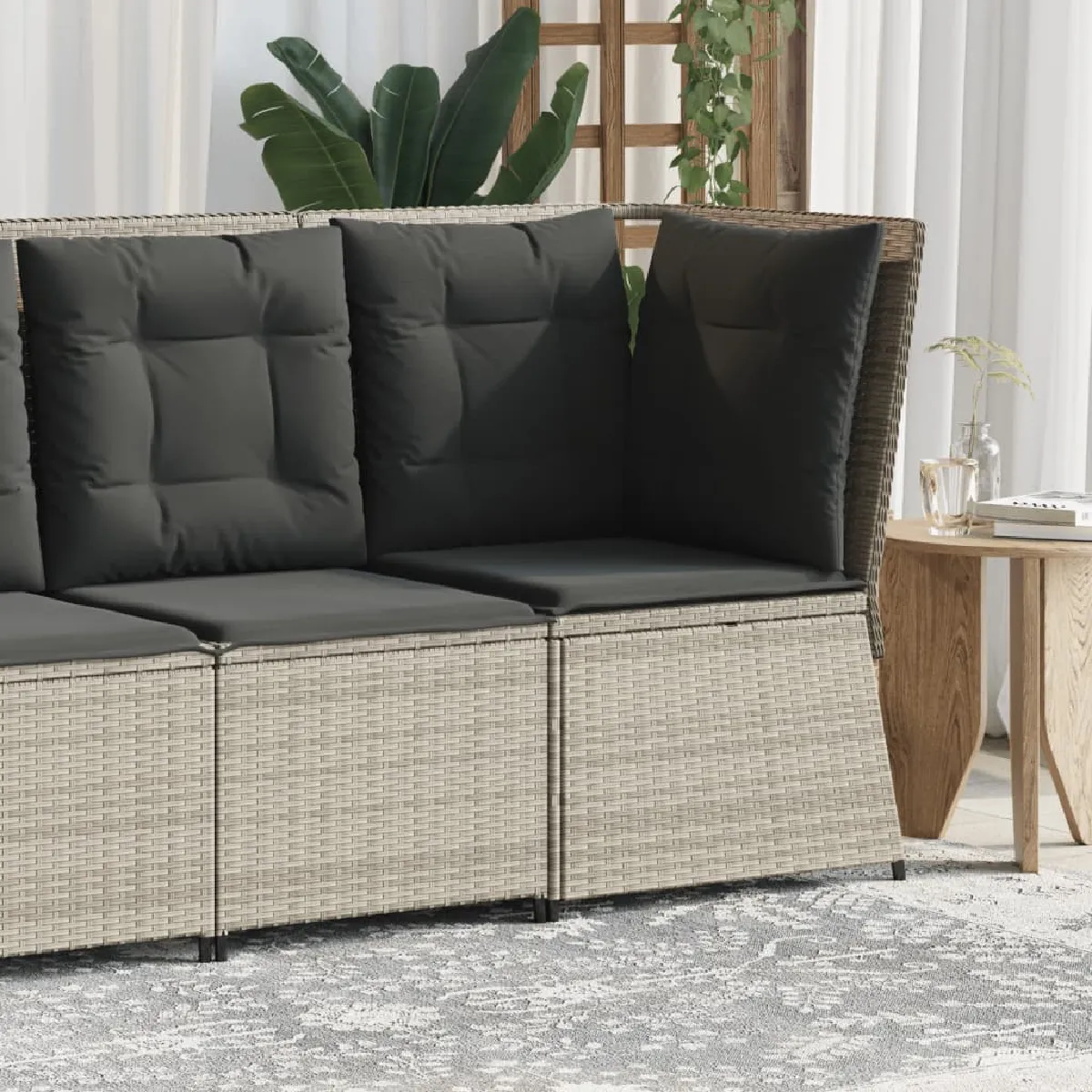 vidaXL Canapé d'angle de jardin résine tressée - Gris clair