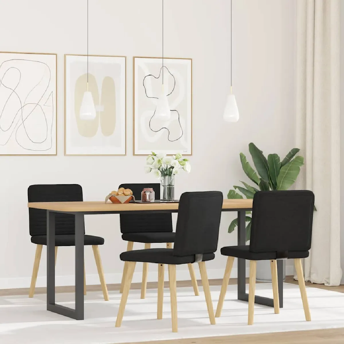 Non Communiqué Noir Chaises À Manger Lot De 4 Tissu - Image 3