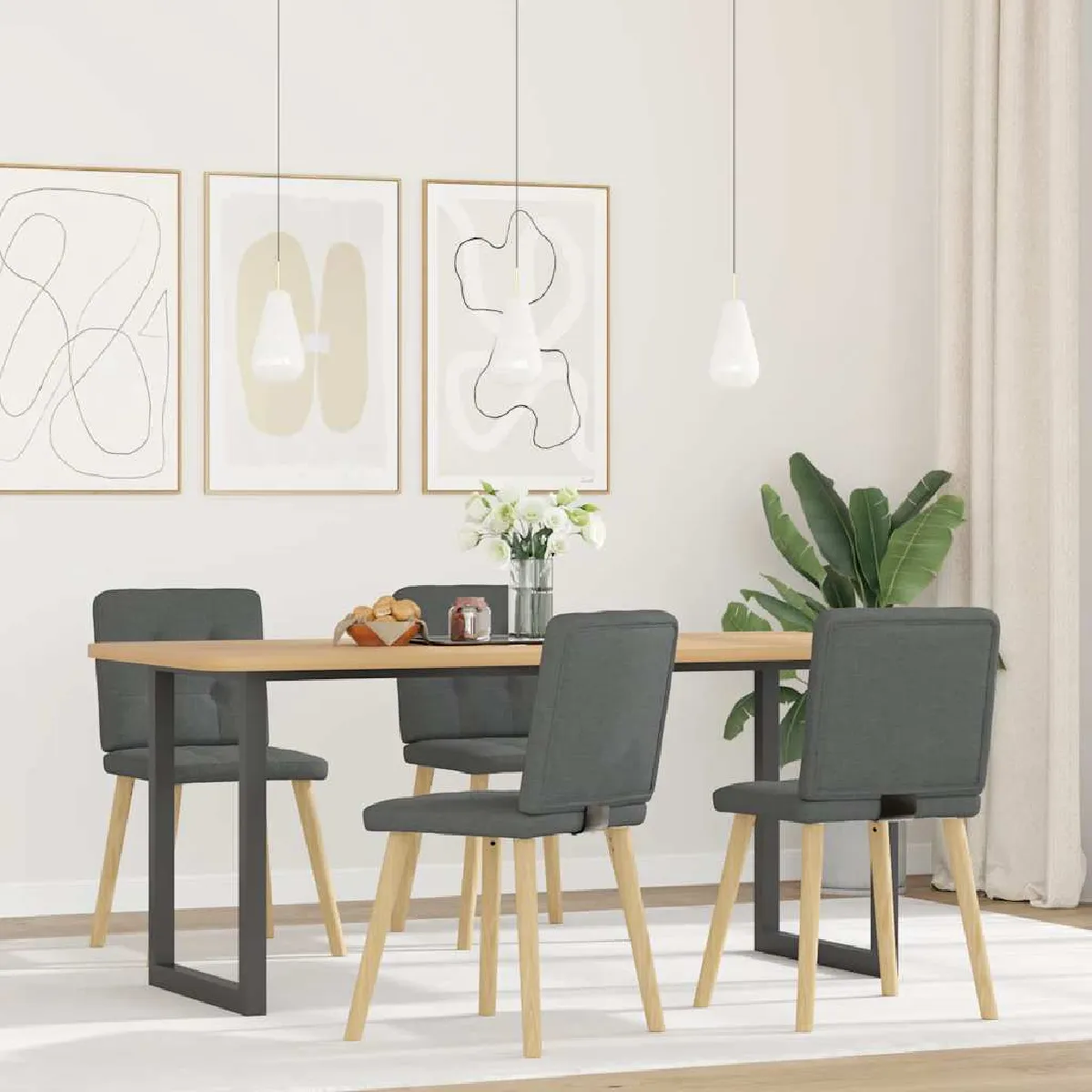 Vidaxl Gris Chaises À Manger - Tissu Foncé - Lot De 4