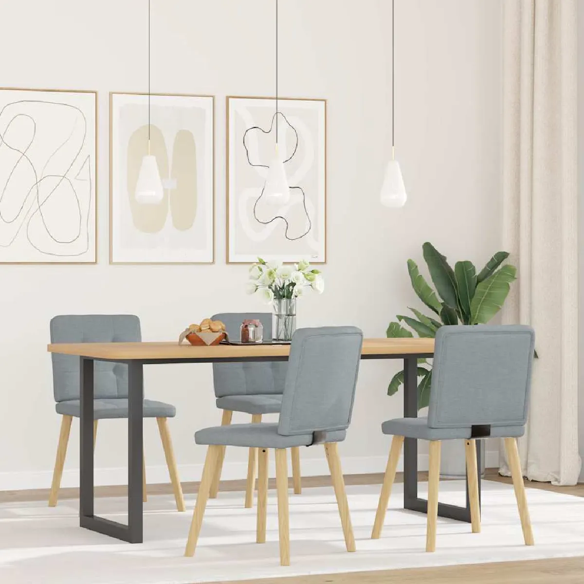 Vidaxl Gris/Clair Chaises À Manger - Lot De 4 - Tissu