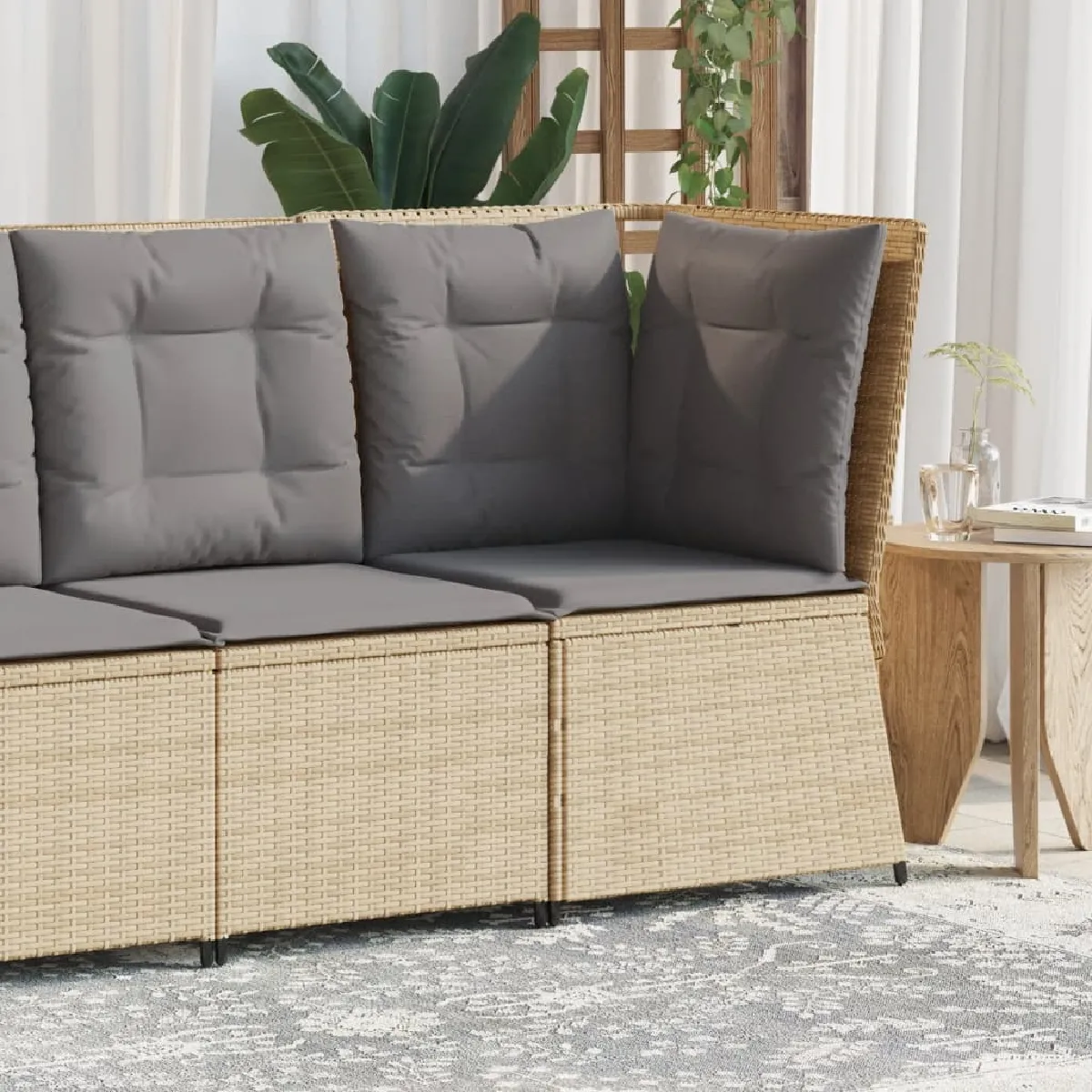VIDAXL - Canapé d'angle de jardin - Résine tressée - Beige - Image 2