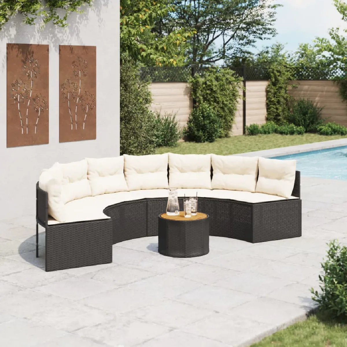 VidaXL Salon de jardin demi rond 2 pièces résine tressée