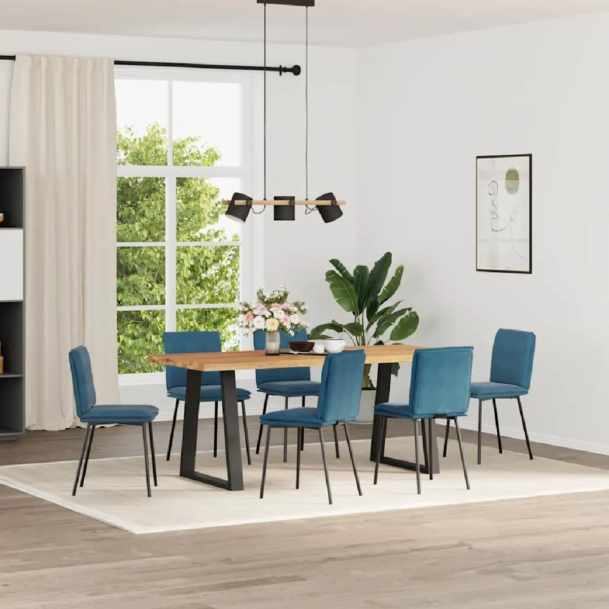 Vidaxl Bleu Chaises À Manger Lot De 6 - Velours