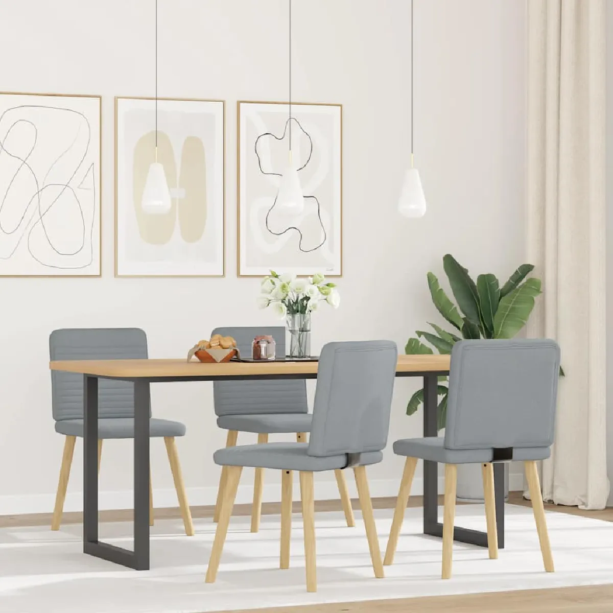 Non Communiqué Gris Clair Chaises À Manger Lot De 4 Tissu - Image 2