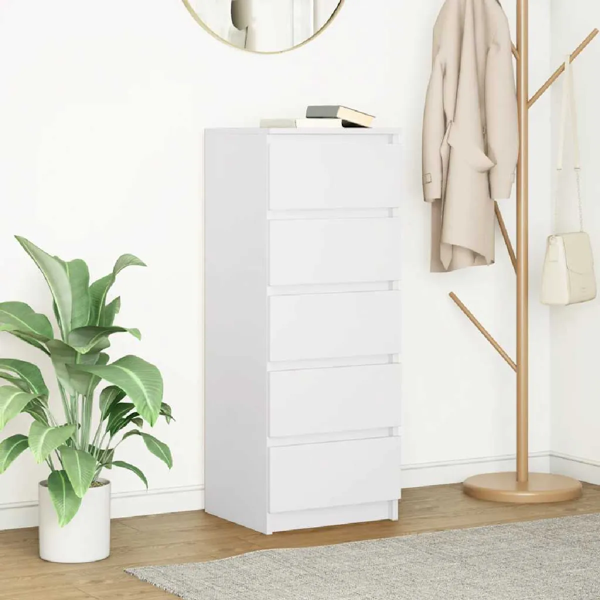 Non Communiqué Blanc Buffet Avec Tiroirs 37,5X35x99 Cm Bois D Ingénierie - Image 3