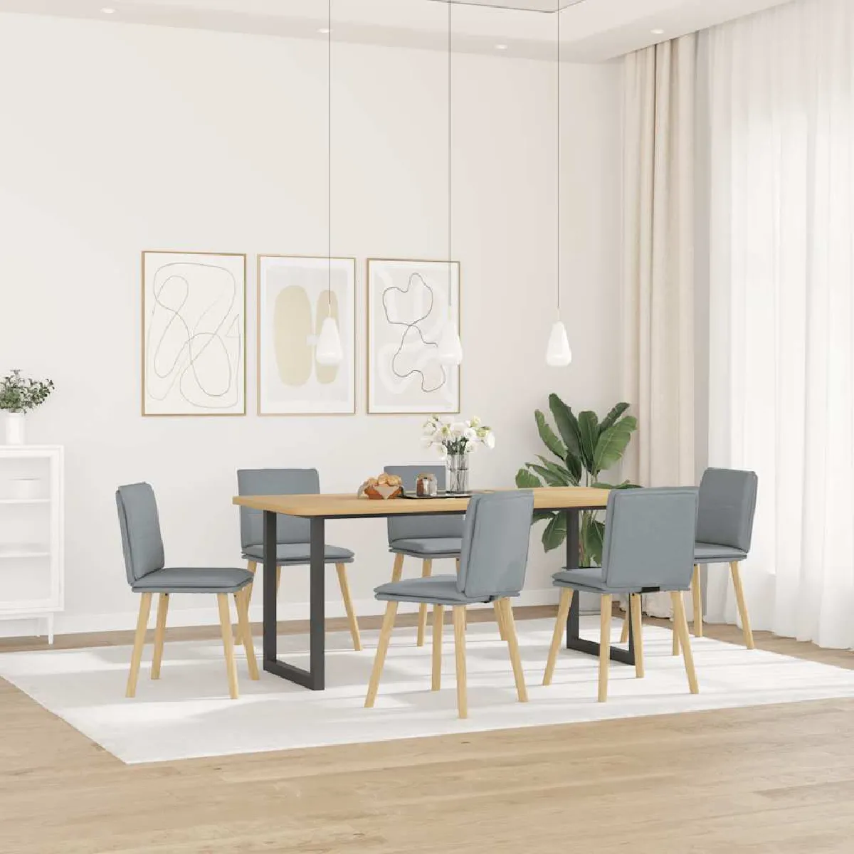 Vidaxl Gris/Clair Chaises À Manger Lot De 6 Tissu - Image 3