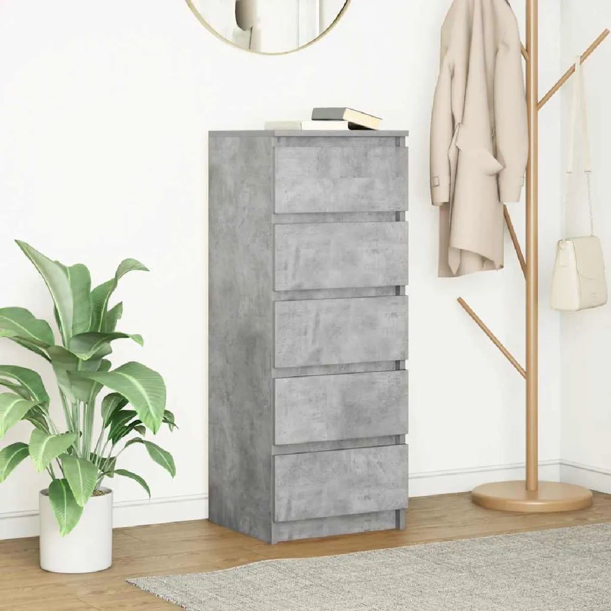 Non Communiqué Gris Buffet Avec Tiroirs Béton 37,5X35x99 Cm Bois D Ingénierie - Image 3